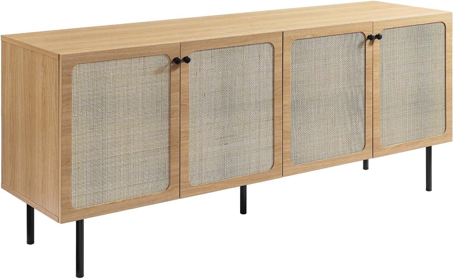 Chaucer Oak Wood Grain Textured Sideboard with Rattan Weaving