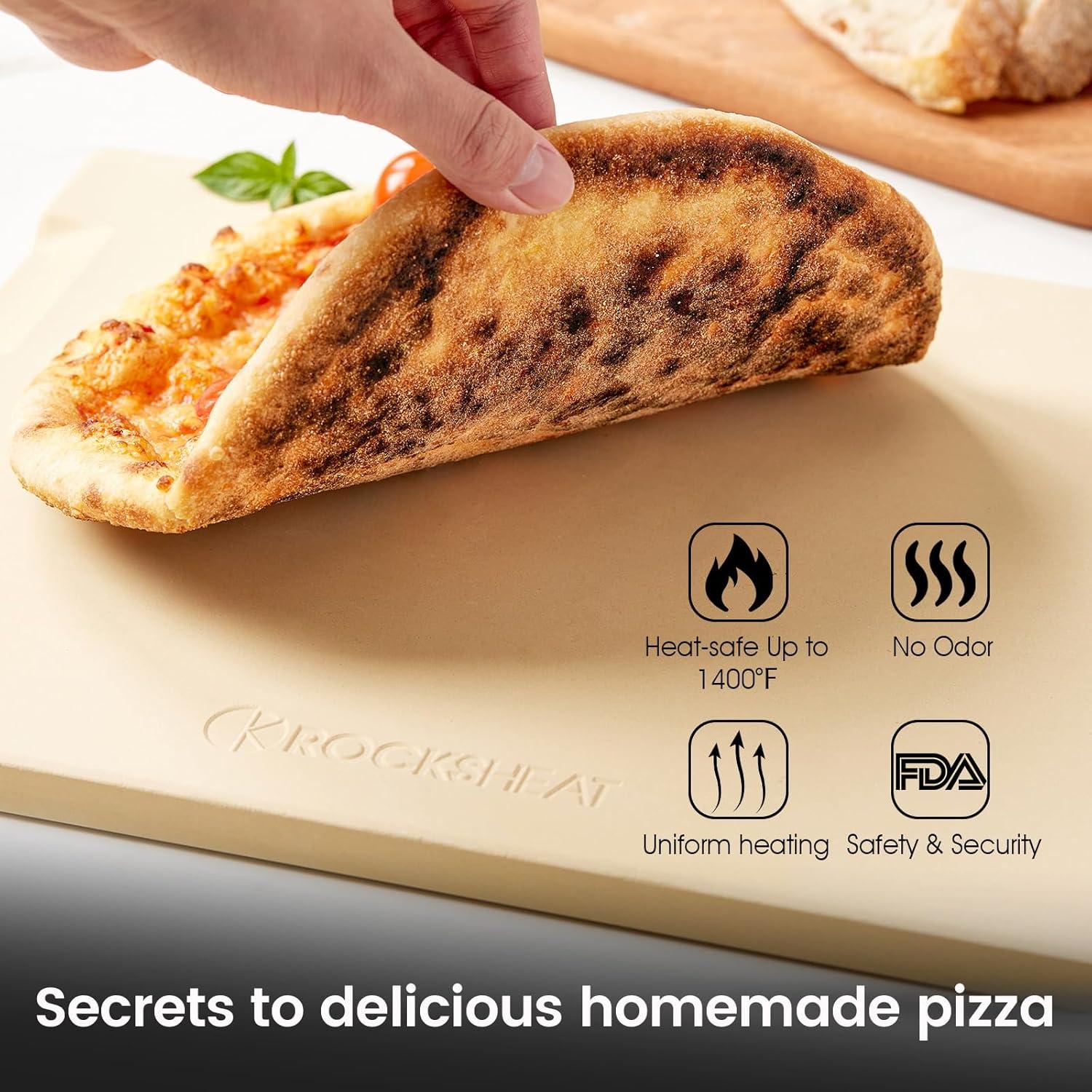 Large Pizza Stone Heavy Duty Baking Grilling Stone 20" x 13.5", Perfect for Oven, BBQ and Grill. Innovative Double - faced Built - in 4 Handles Design