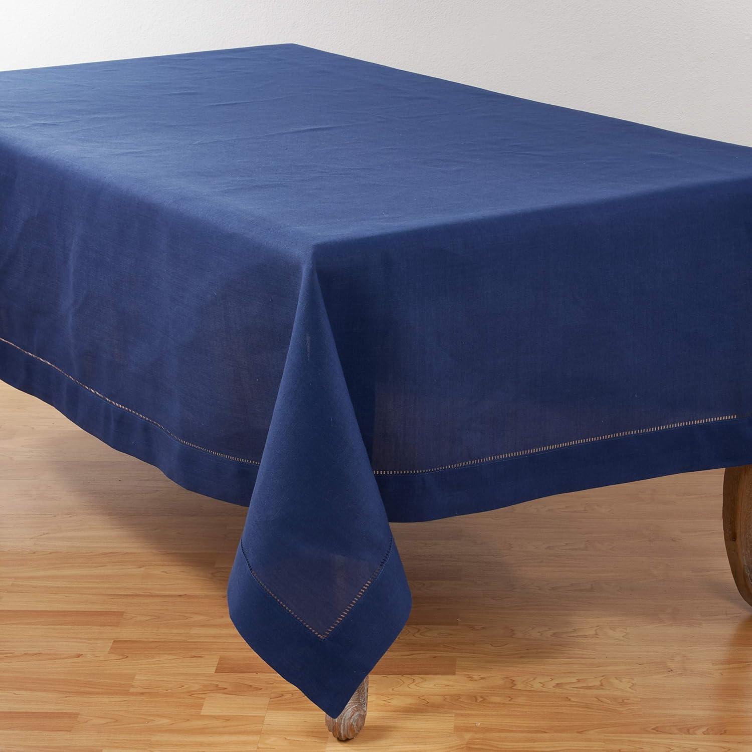 Saro Lifestyle Classic Hemstitch Border Tablecloth, Navy Blue, 70" x 180"