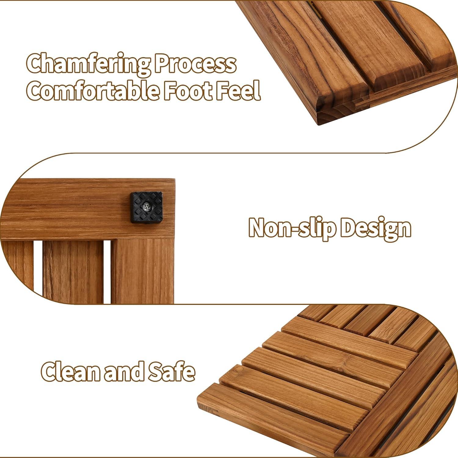 Utoplike Teak Wood Bath Mat, 32 x 20 inch Large Wooden Shower Mat for Bathroom, Non Slip Wood Floor Sturdy Mat for Inside Shower Luxury Spa Home or Outdoor