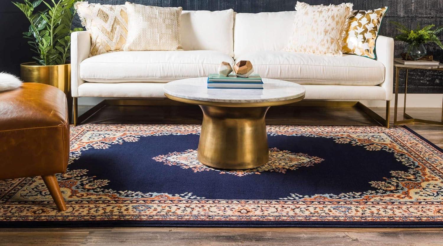 Unique Loom Reza Collection Area Rug - Washington (2' x 3' 1" Rectangle Navy Blue/Cream)