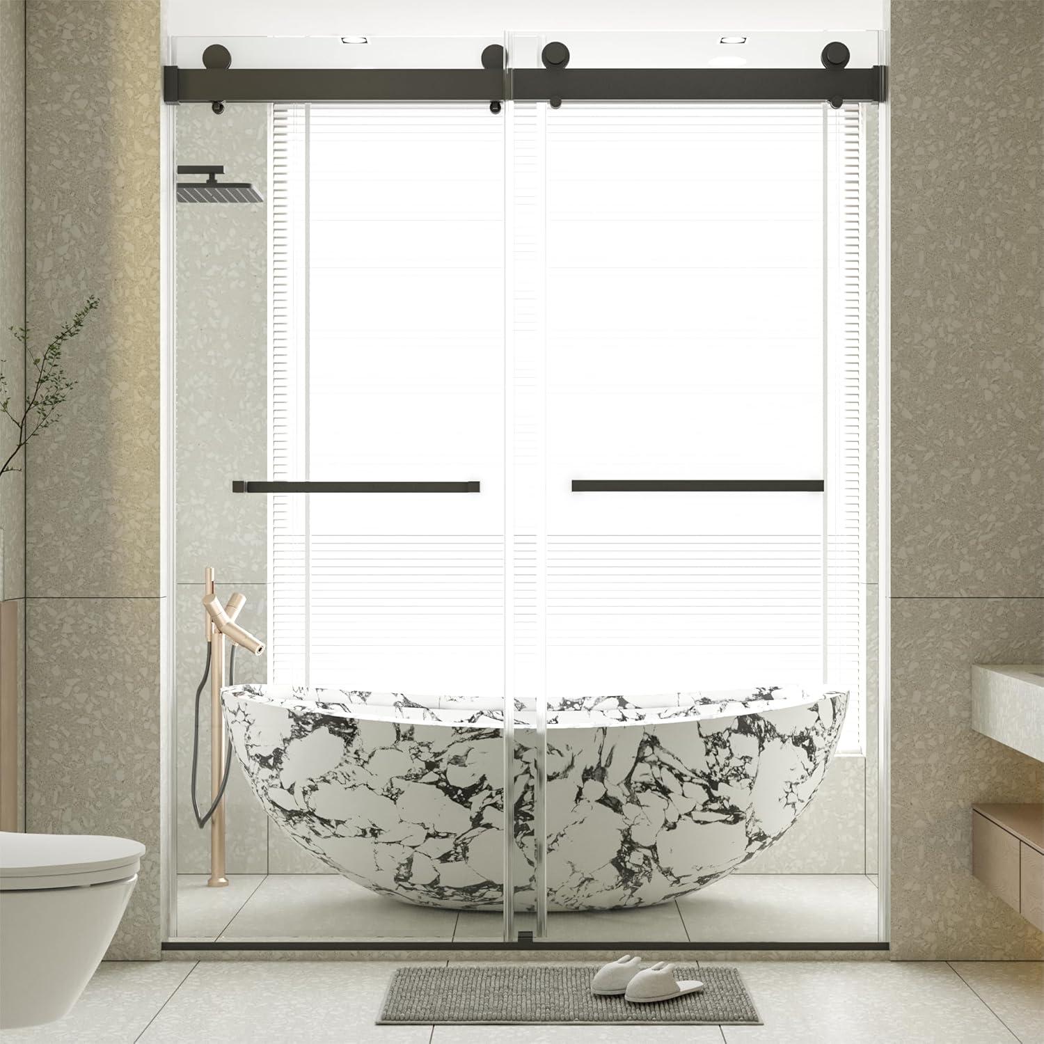 Dimorphos 56-60"W x 76"H Frameless Double Sliding Shower Door with 10mm Tempered Glass Door 11DD161822LL