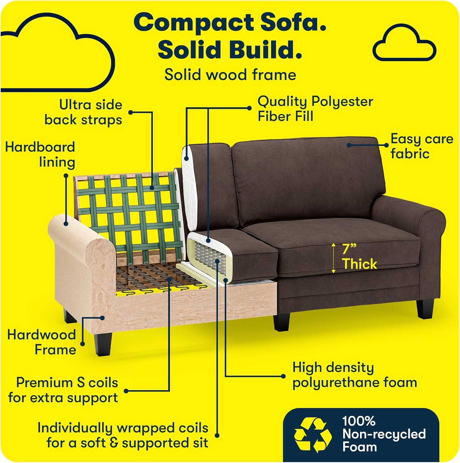 Serta Copenhagen 78" Rolled Arm Sofa, Easy Care Fabric, Soft Pillow Back, Pocket Coil Seat Cushions