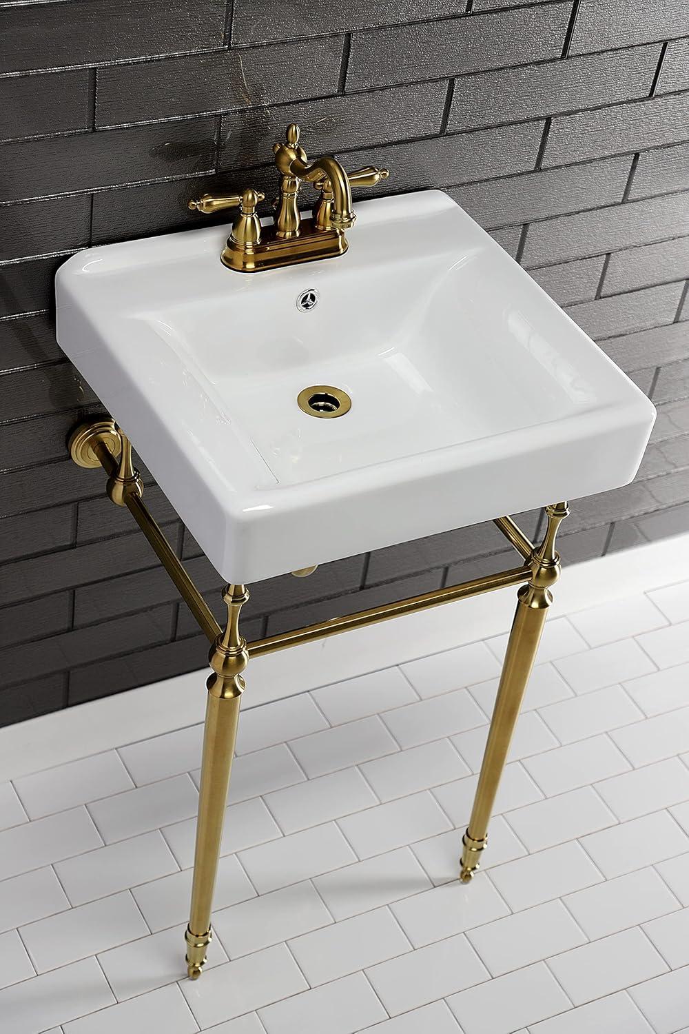 Kingston Brass Edwardian 20-Inch Porcelain Console Sink with Brass Legs (4-Inch, 3-Hole)