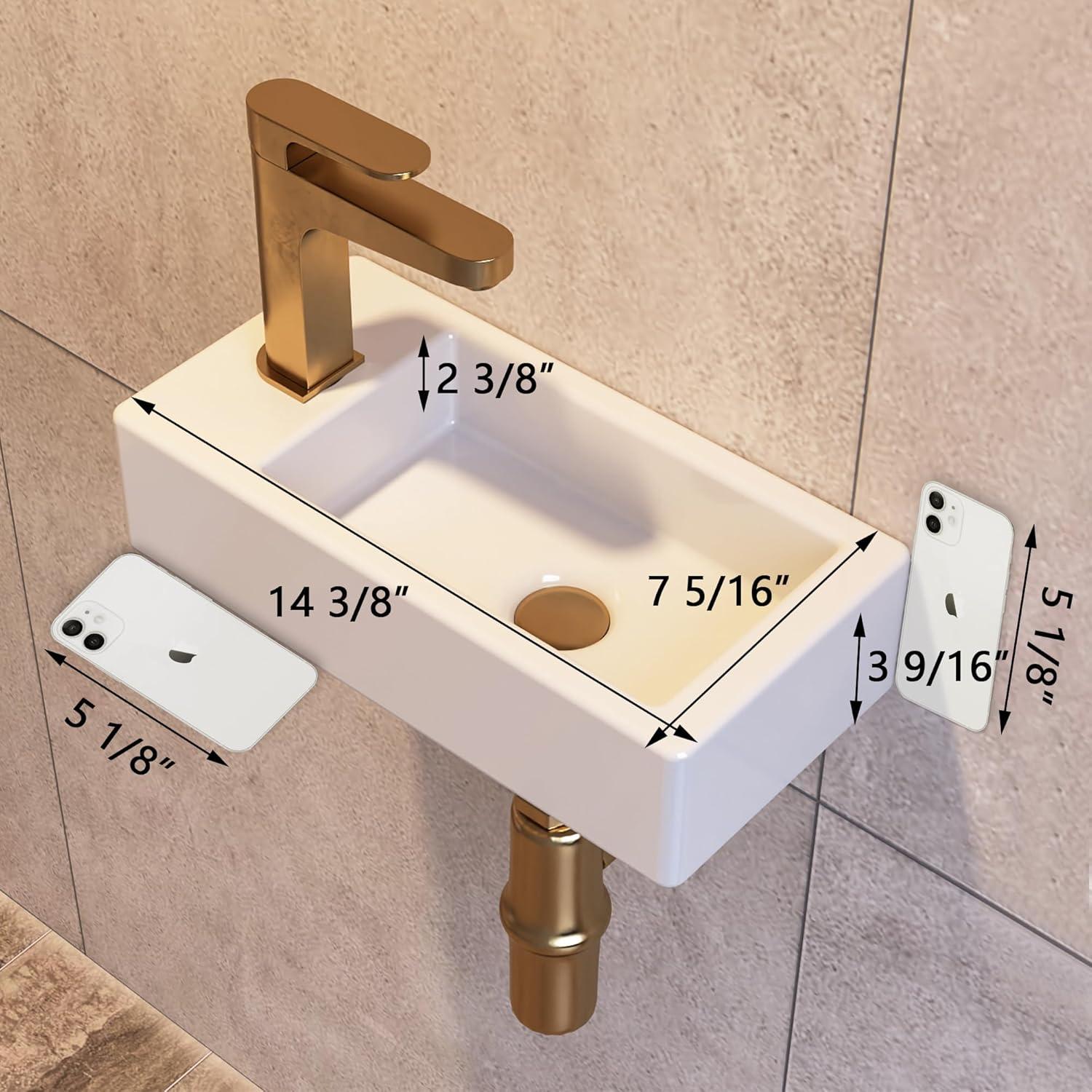 Liberty 14.57'' x 7'' Vitreous China Rectangular Wall Mount Bathroom Sink with Left Faucet Hole for Small Space