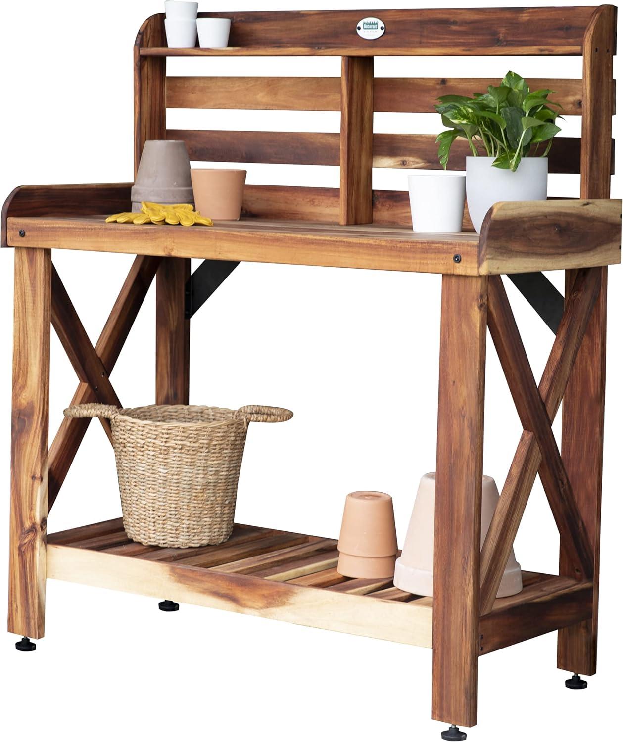 Backyard Discovery Backyard Discovery Acacia Wood Garden Potting Bench & Serving Bar with Lower Storage Shelf
