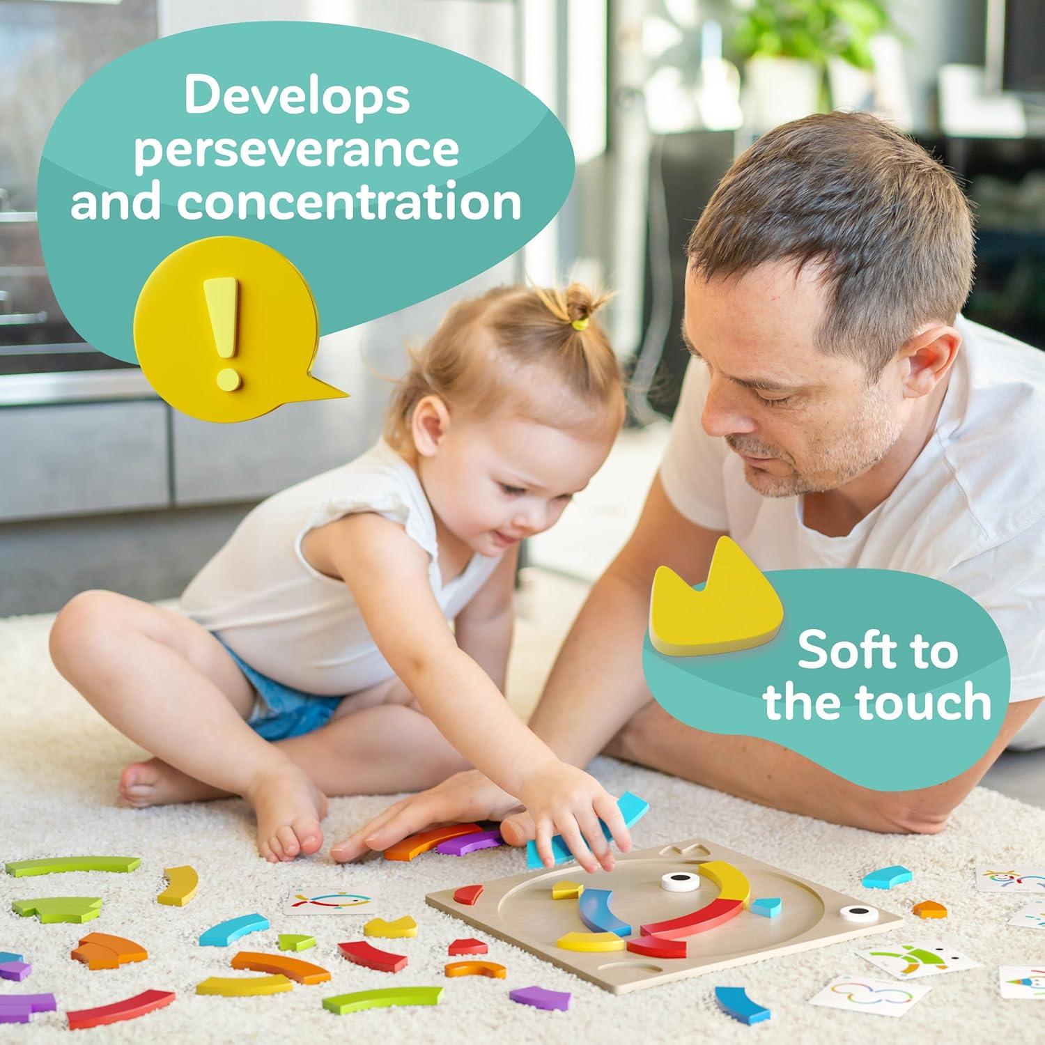 Toddler learning wooden Montessori toys – pattern blocks and boards tangrams for kids educational preschool activities color sorting games fine motor skills baby girls and boys for 3 4 5 years old