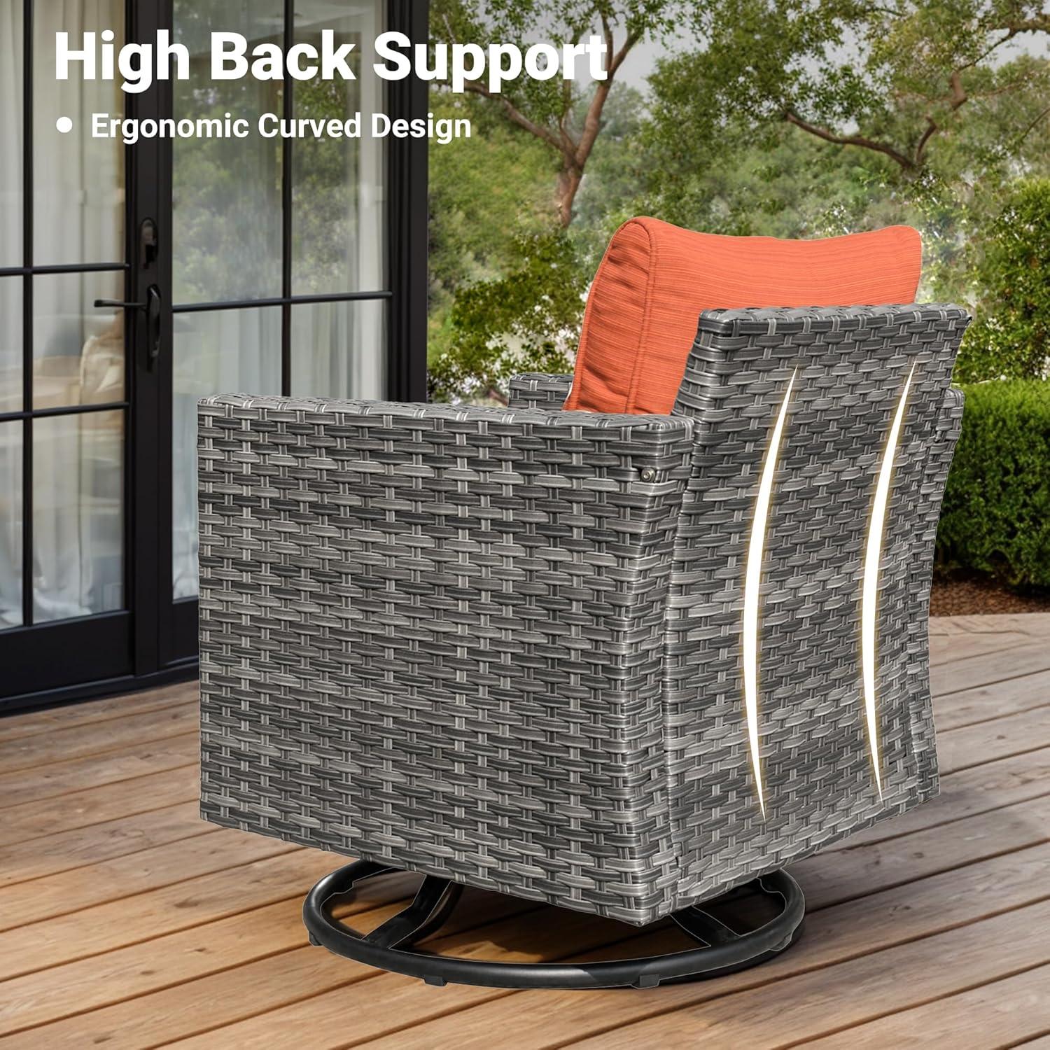 OVIOS  8-piece Rattan Wicker Patio Furniture Set Swivel Rocking Chair Set Red/Orange
