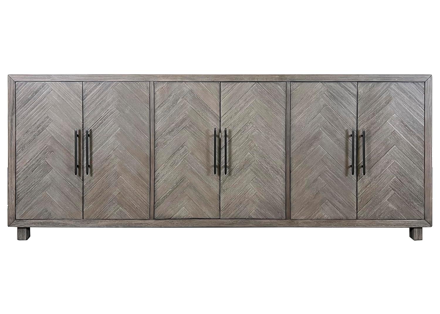 Palisades 90" Six Door TV Stand: Herringbone Pattern, Iron Hardware - Martin Furniture