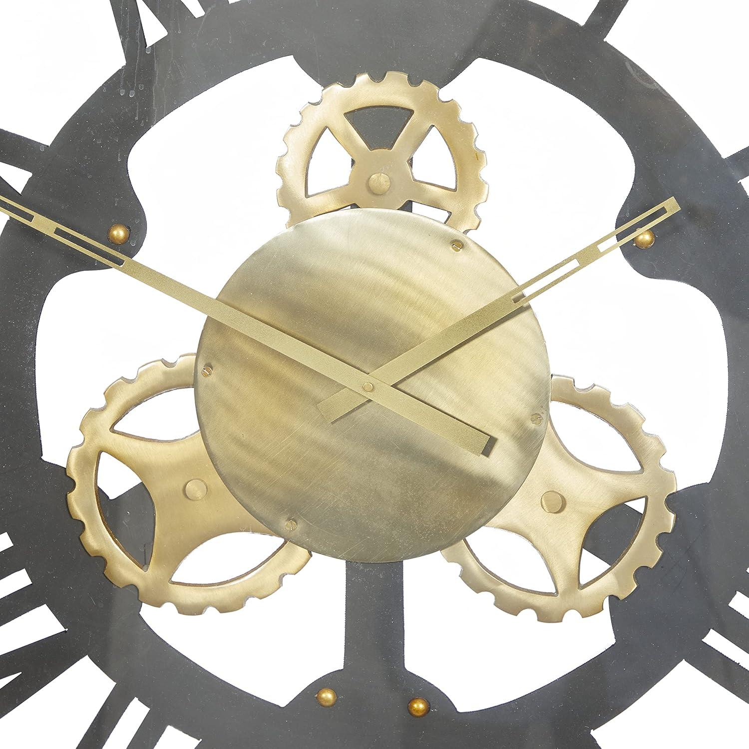 DecMode 32" Black Stainless Steel Metal Gear Wall Clock