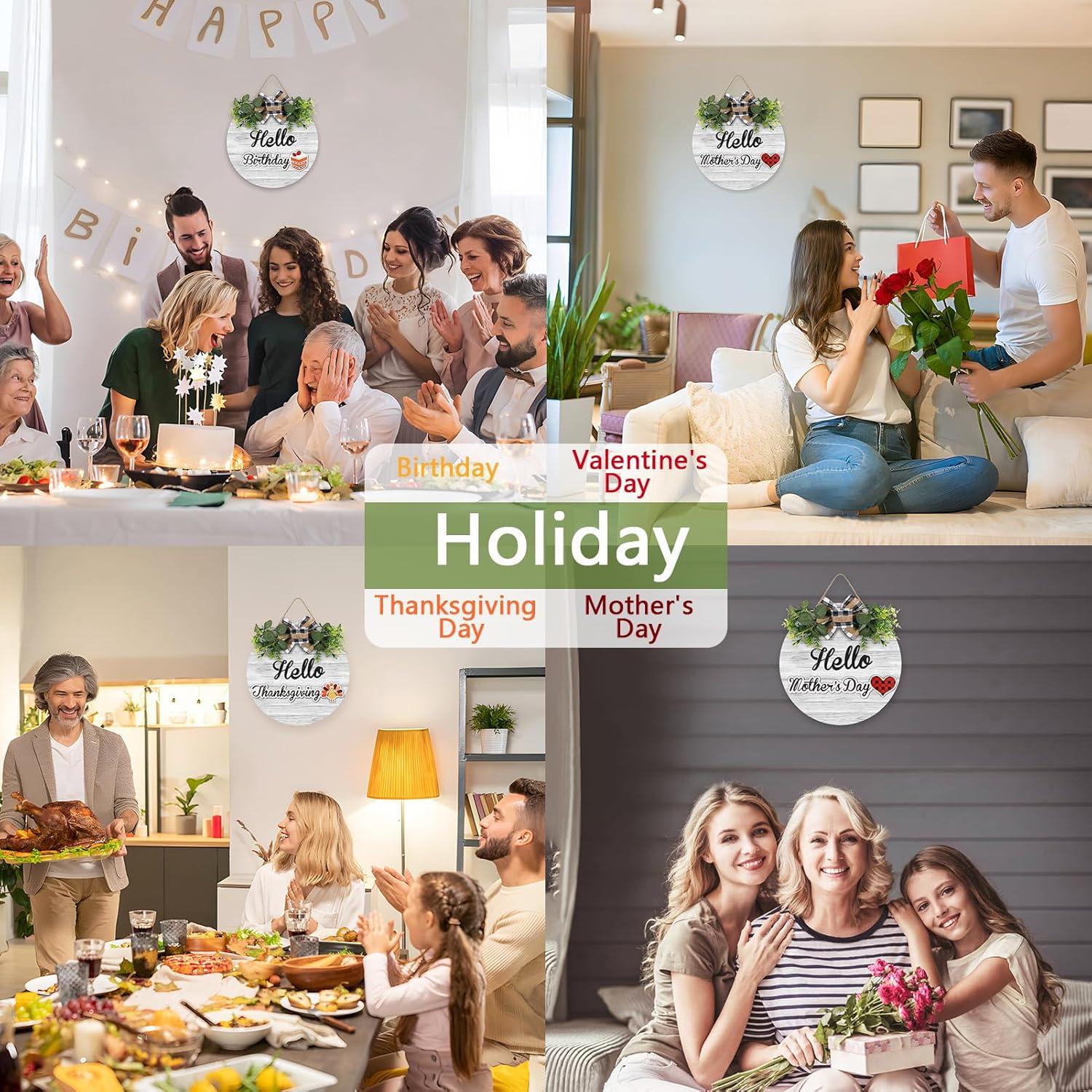 RoseCraft Interchangeable Wooden Seasonal White Welcome Sign, Rustic Welcome Front Door Wreaths for Home Wall Porch Decor, for Easter Spring Summer Fall Halloween Christmas All Season Decorations.