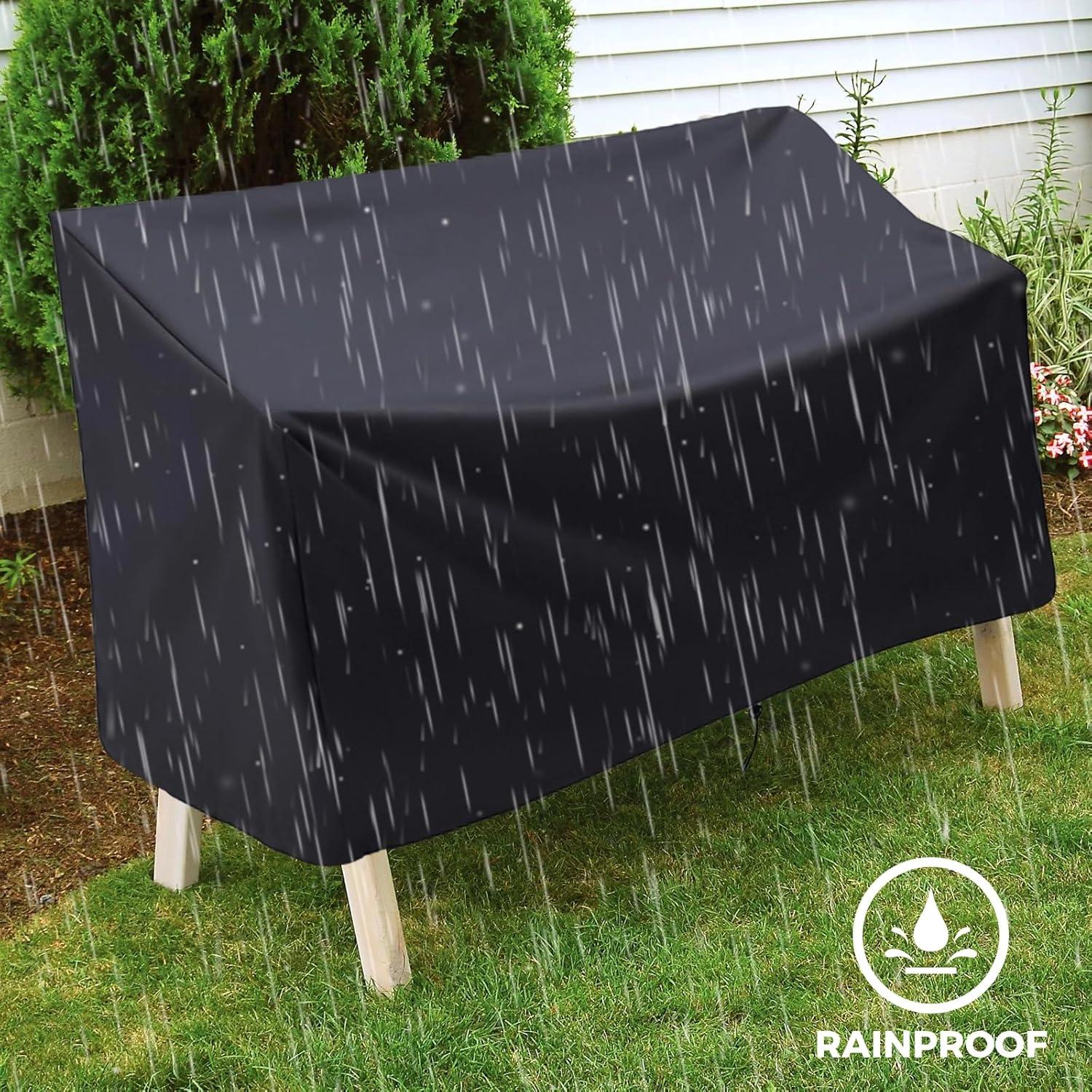 Outdoor Bench Cover, 210D Heavy Duty 2-Seater Patio Bench Furniture Covers with Air Vents, All Weather Resistant Bench Cover for Patio Furniture, 53L x 26W x 35H inches