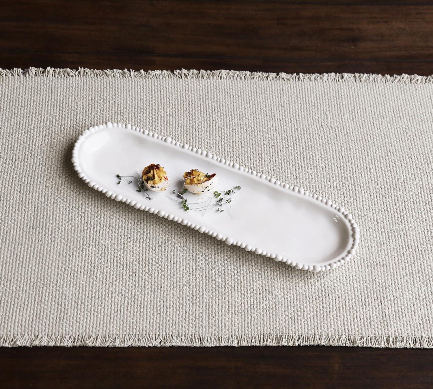 Vida Sand Melamine Oval Platter with Pearl Rim