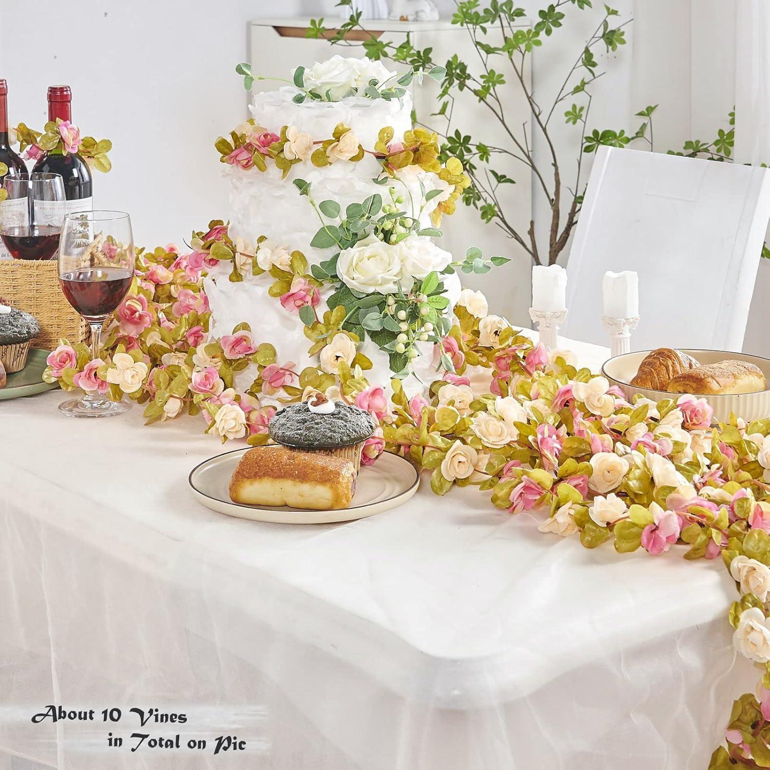 Flower Garland, Artificial Hydrangea Vine Flowers, Hanging Fake Hydrangeas Vine for Room Anniversary Wedding Birthday Christmas Wall Arch Decor, 2 Pcs, Floral Garland, Champagne Flower