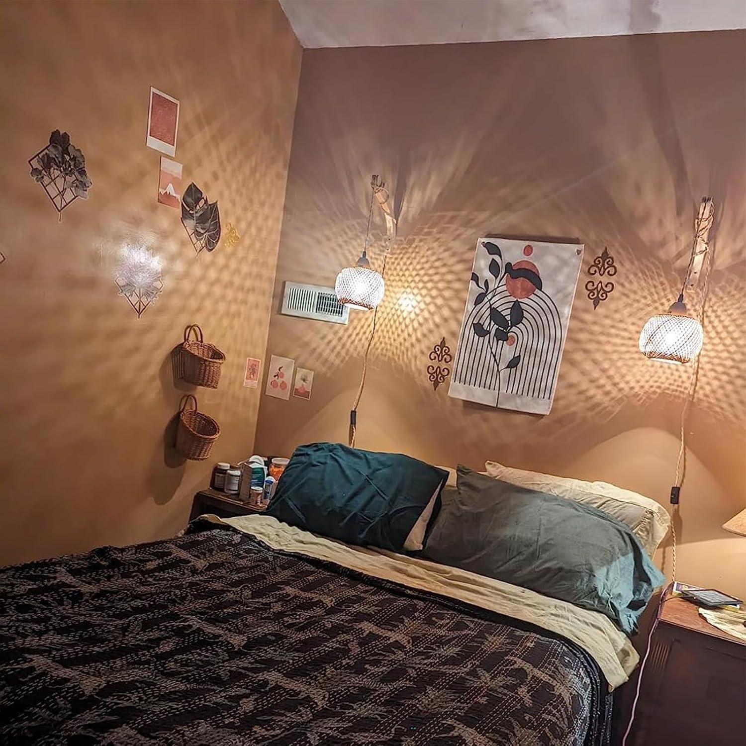 Bay Isle Home™ Cateno Bamboo Wall Sconces Set Of Two Plug In, Boho Wall Lamp With Plug In Cord, Farmhouse Wall Light Fixtures With 9.84FT On/Off Switch Cord, Rattan Sconces Wall Lighting For Bedroom Living Room (Set of 2)