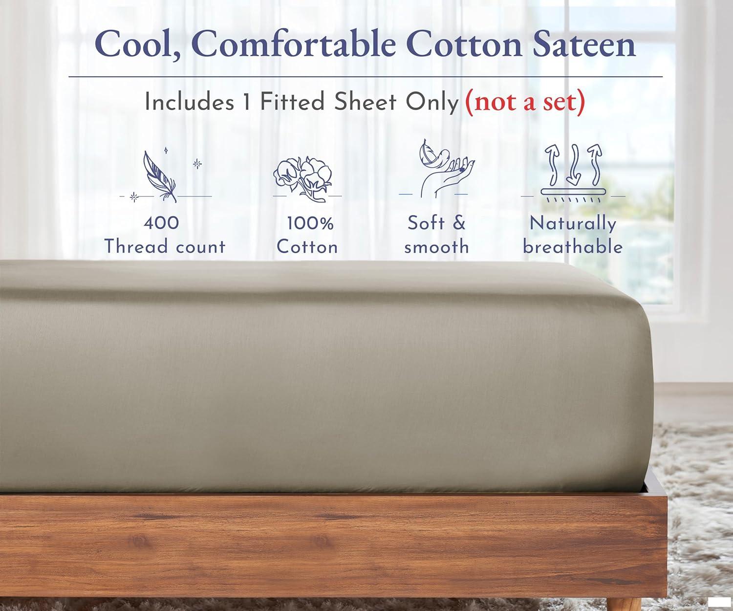 400 Thread Count 100% Cotton Fitted Sheet - California Design Den - Taupe, Queen