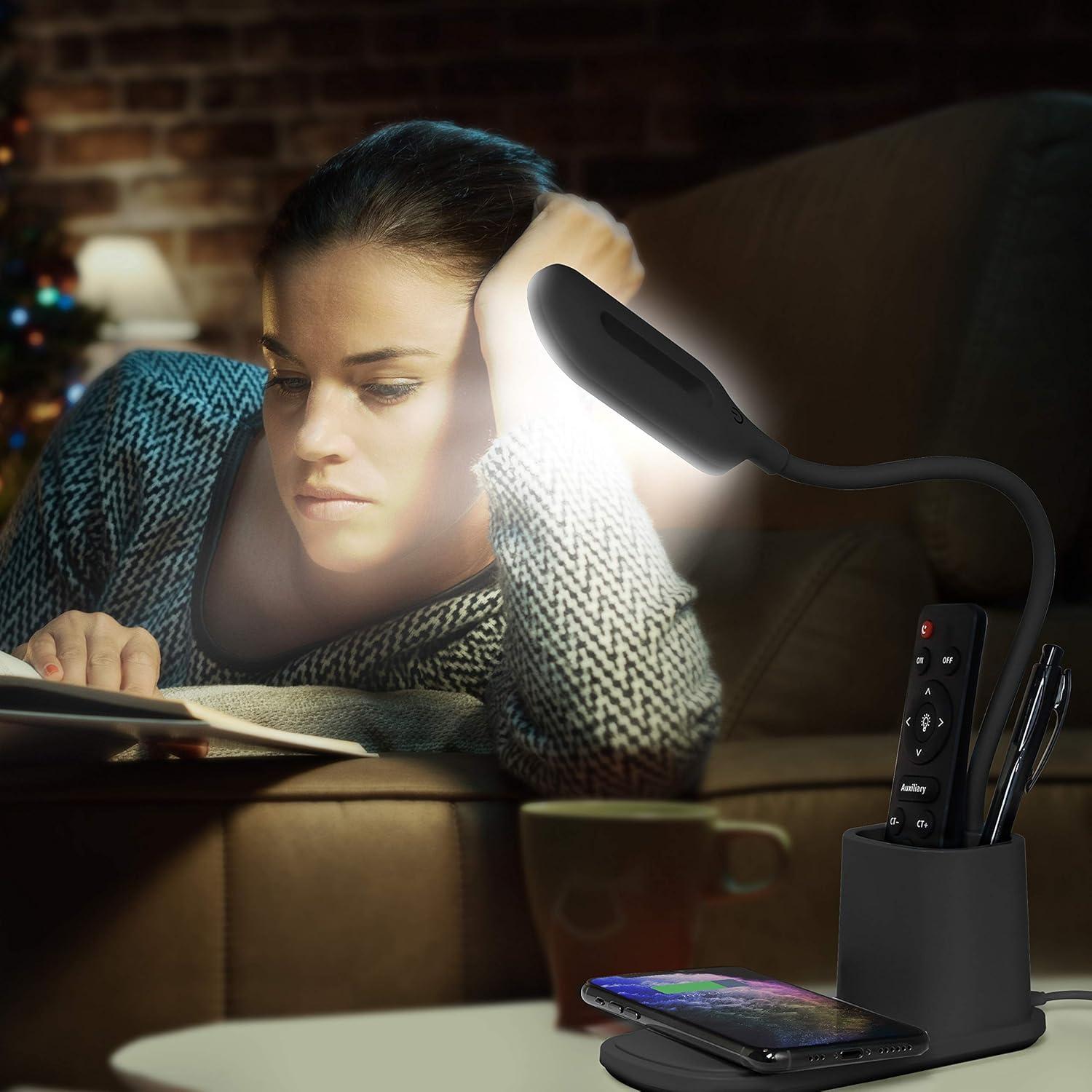 Aduro Lámpara de Escritorio LED U-Light con Cargador Inalámbrico y Organizador Negro
