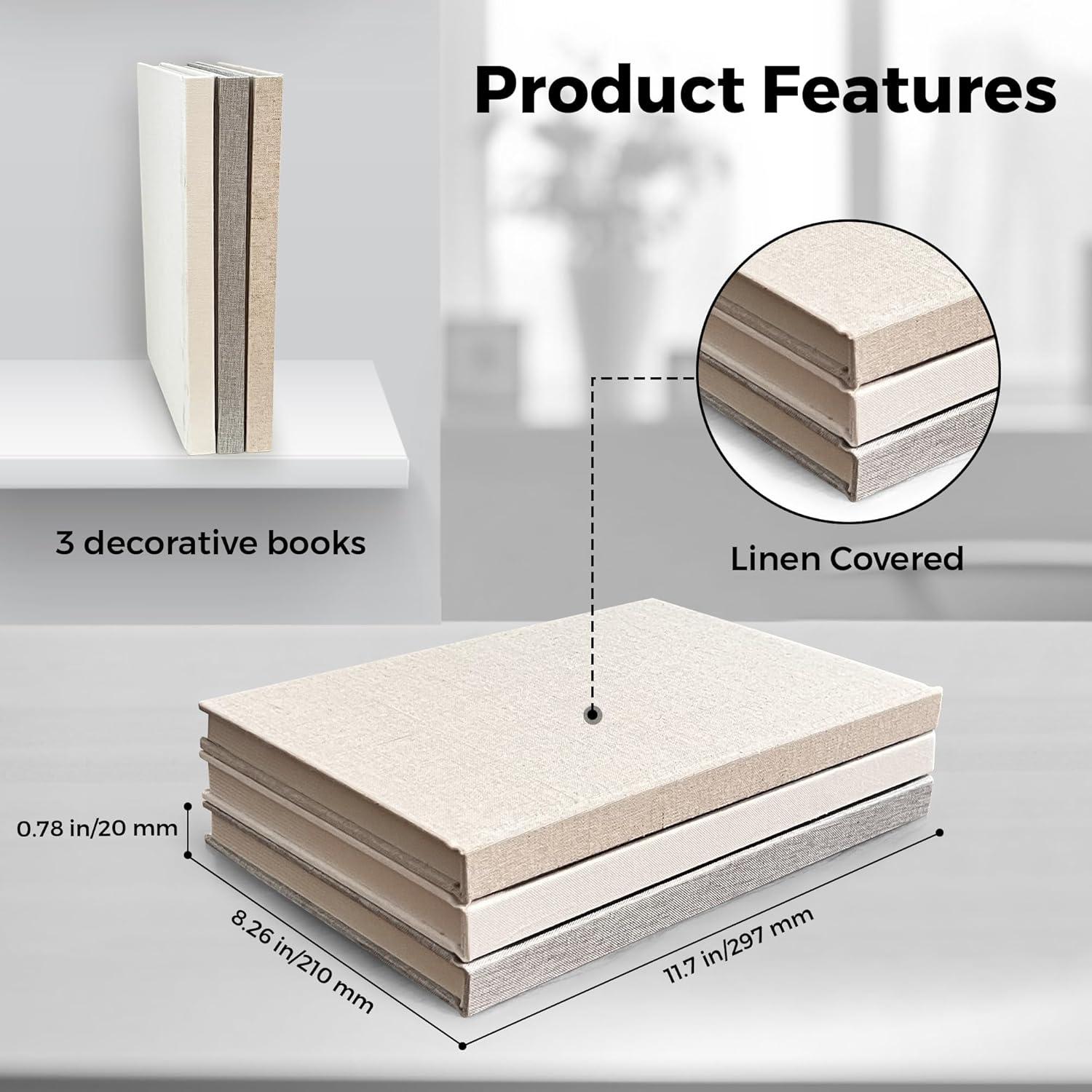 Decorative Book Set | Set of 3 Real Linen Covered Book Set | Extra Large Books | Coffee Table Decor | Shelves Mantle Decor | Modern Home Decoration | Guest Book | Extra Large Journals