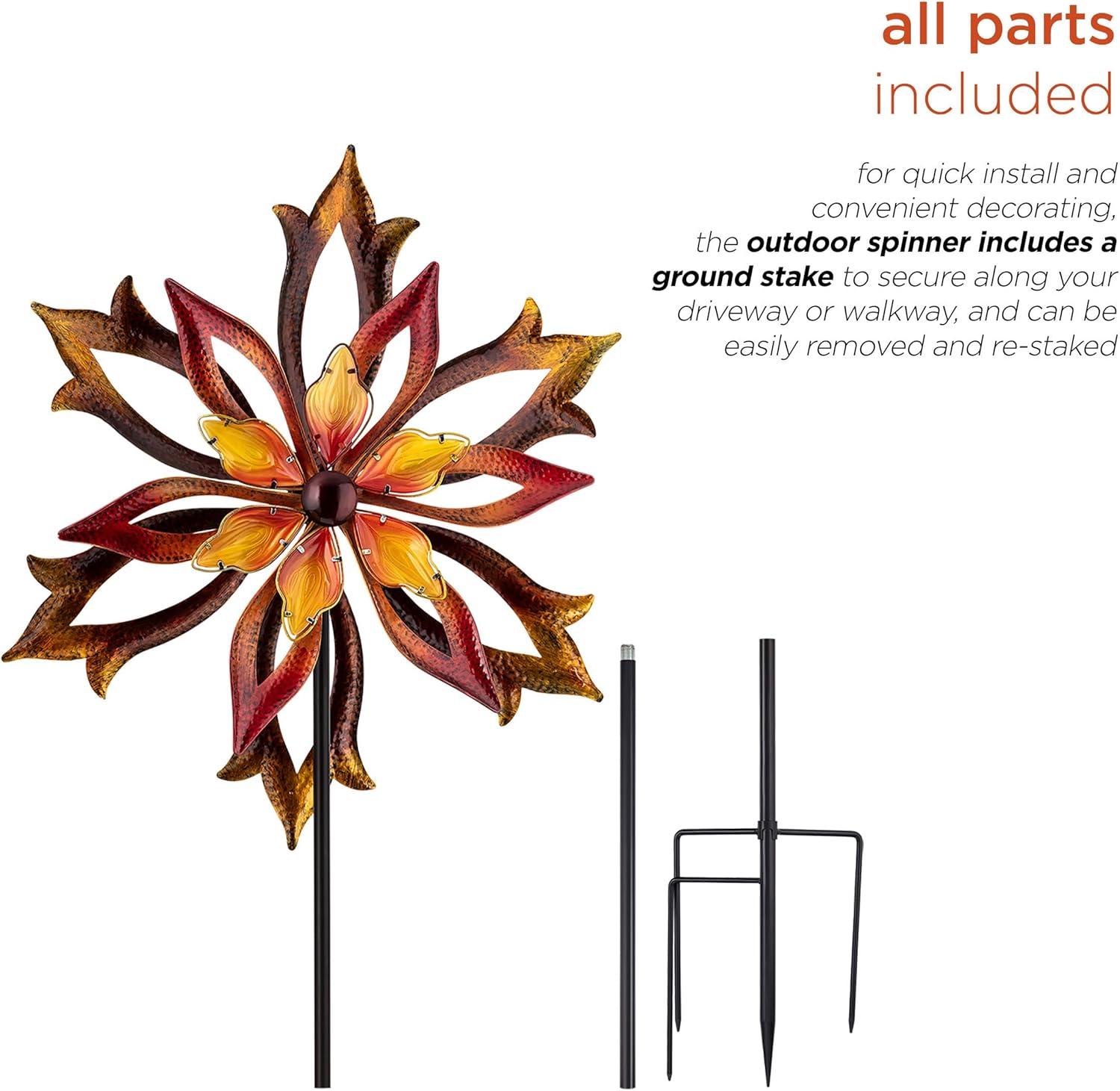 96" Glass/Iron Outdoor Flower Dual Kinetic Spinner Stake Red/Yellow - Alpine Corporation: Yard Art Decor