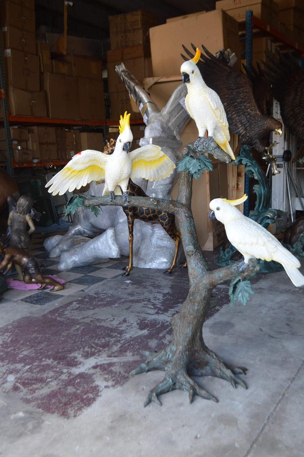 Nifao Statues Three Cockatoo on a Tree Bronze Statue -  Size: 55"L x 34"W x 68"H.