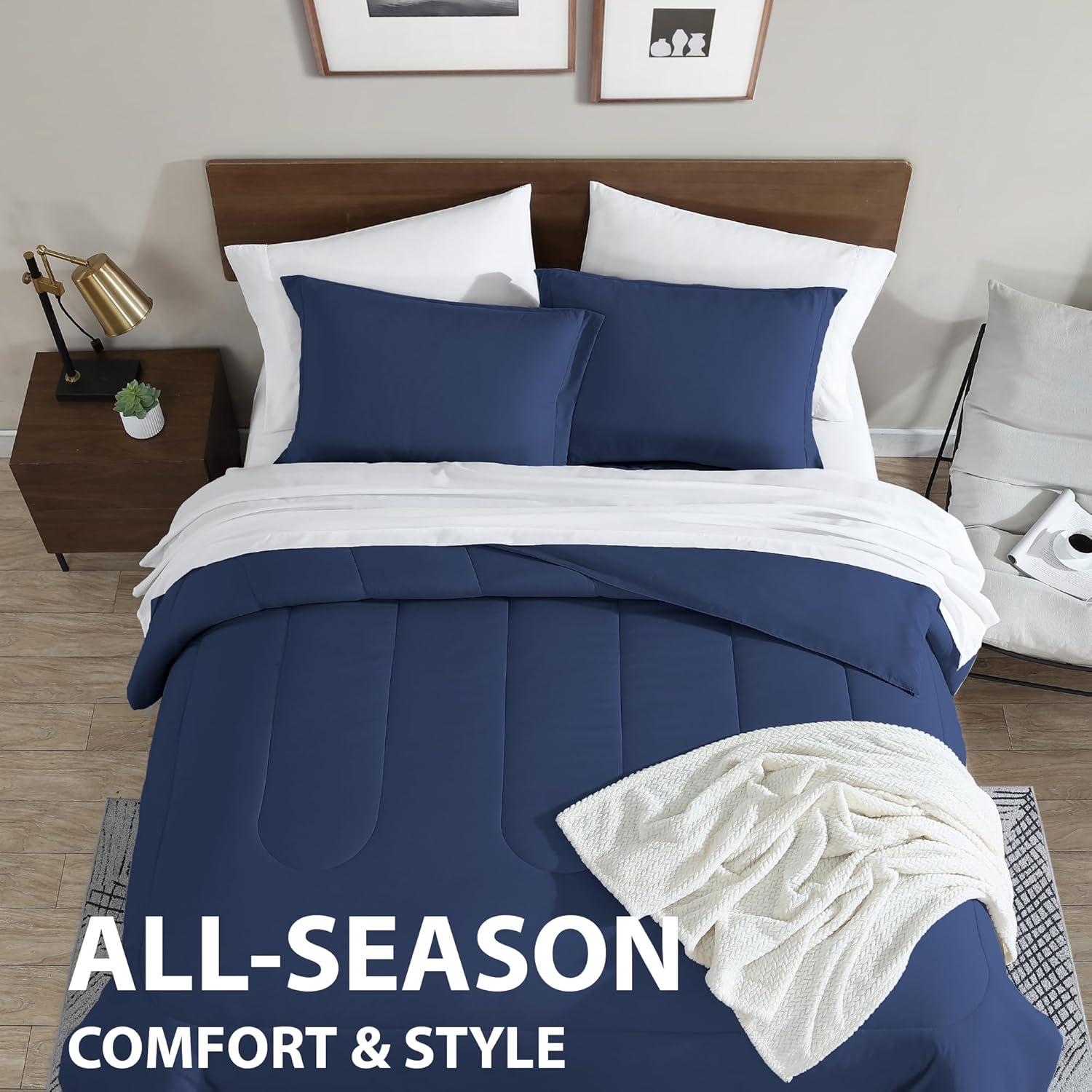 Swift Home | 8-Piece Ultra Soft Solid Bed-In-A-Bag Bedding Set Indigo Full