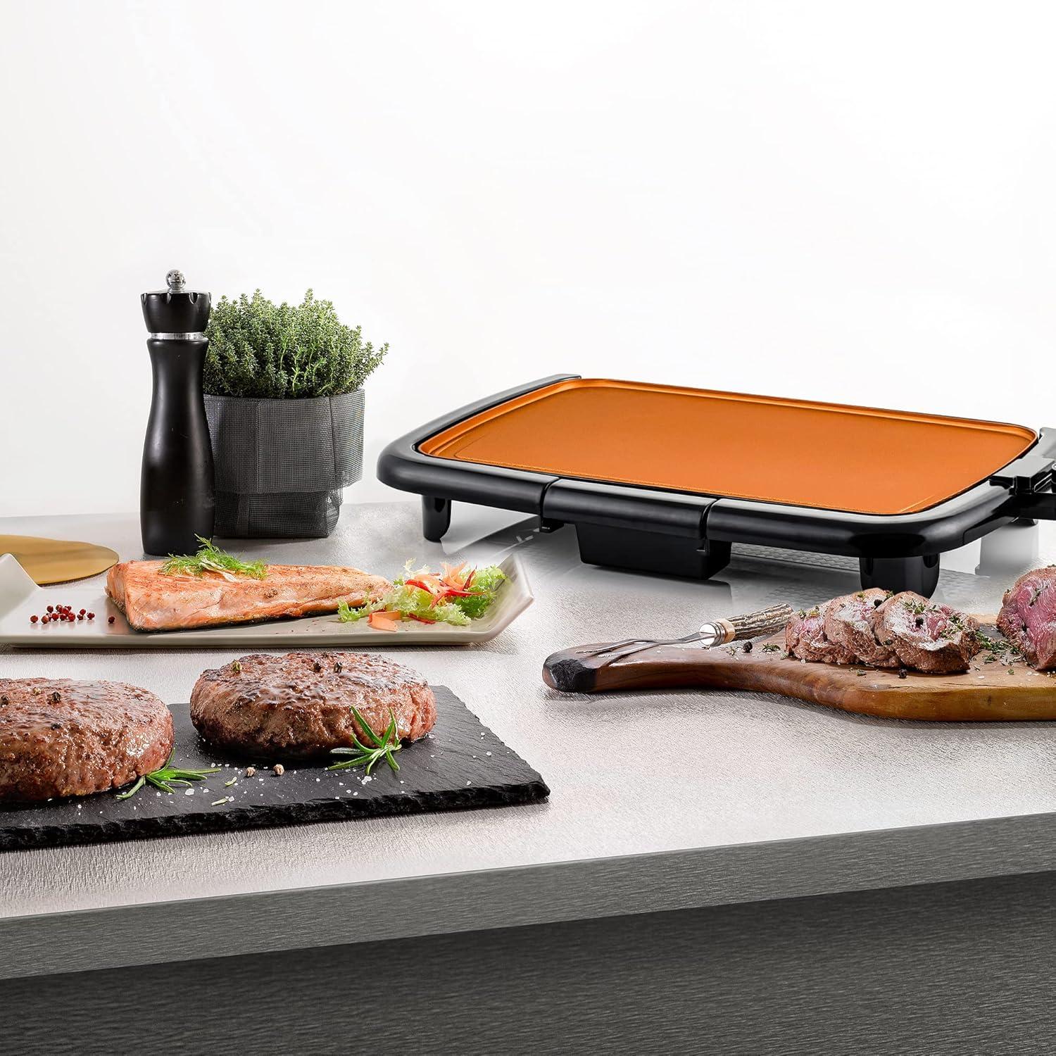 OVENTE Electric Griddle with 16" x 10" Flat Non-Stick Cooking Surface, Copper GD1610CO