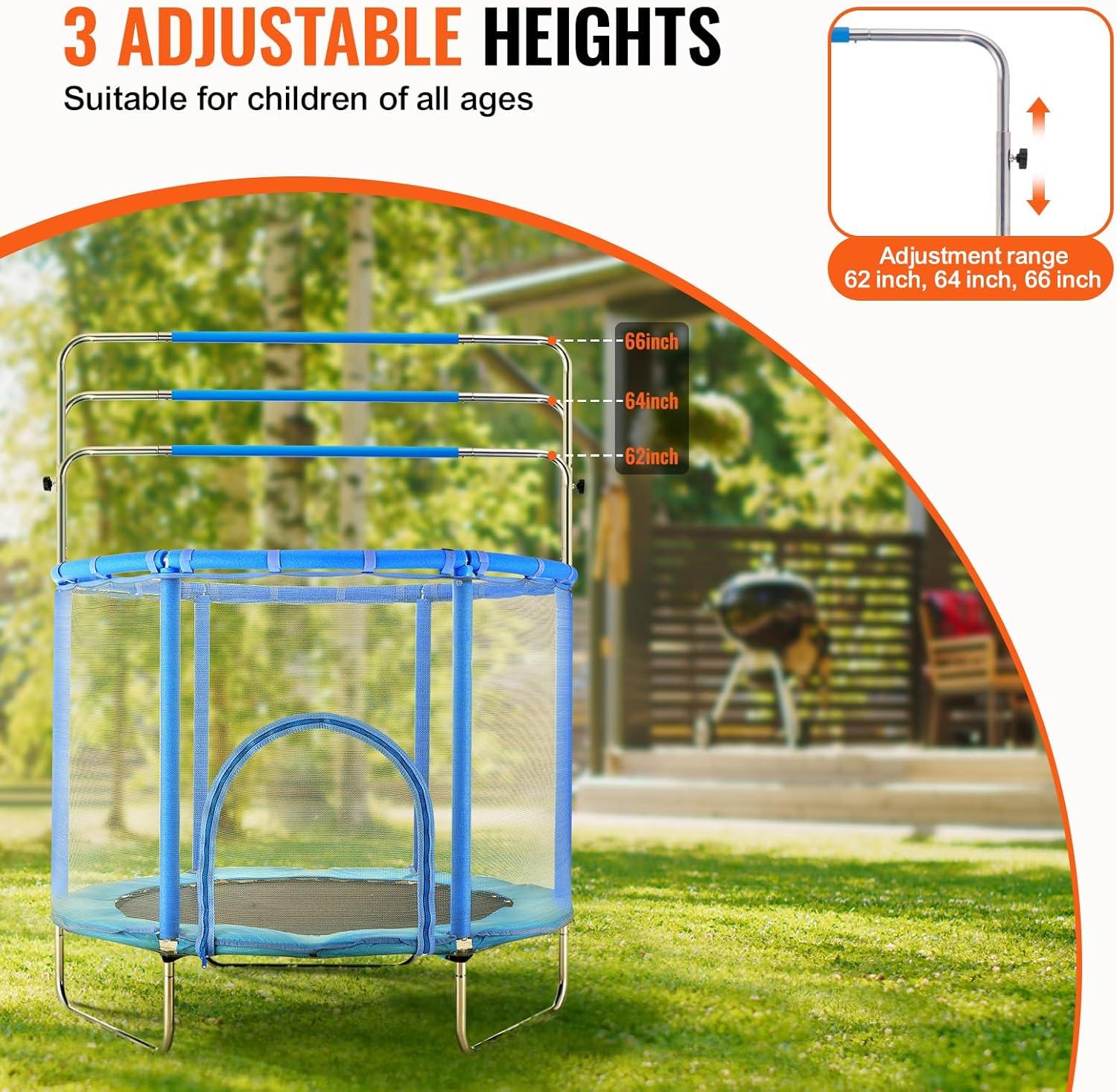 VEVOR 55" Trampoline for Kids Mini Toddler Trampoline with Net Indoor Outdoor