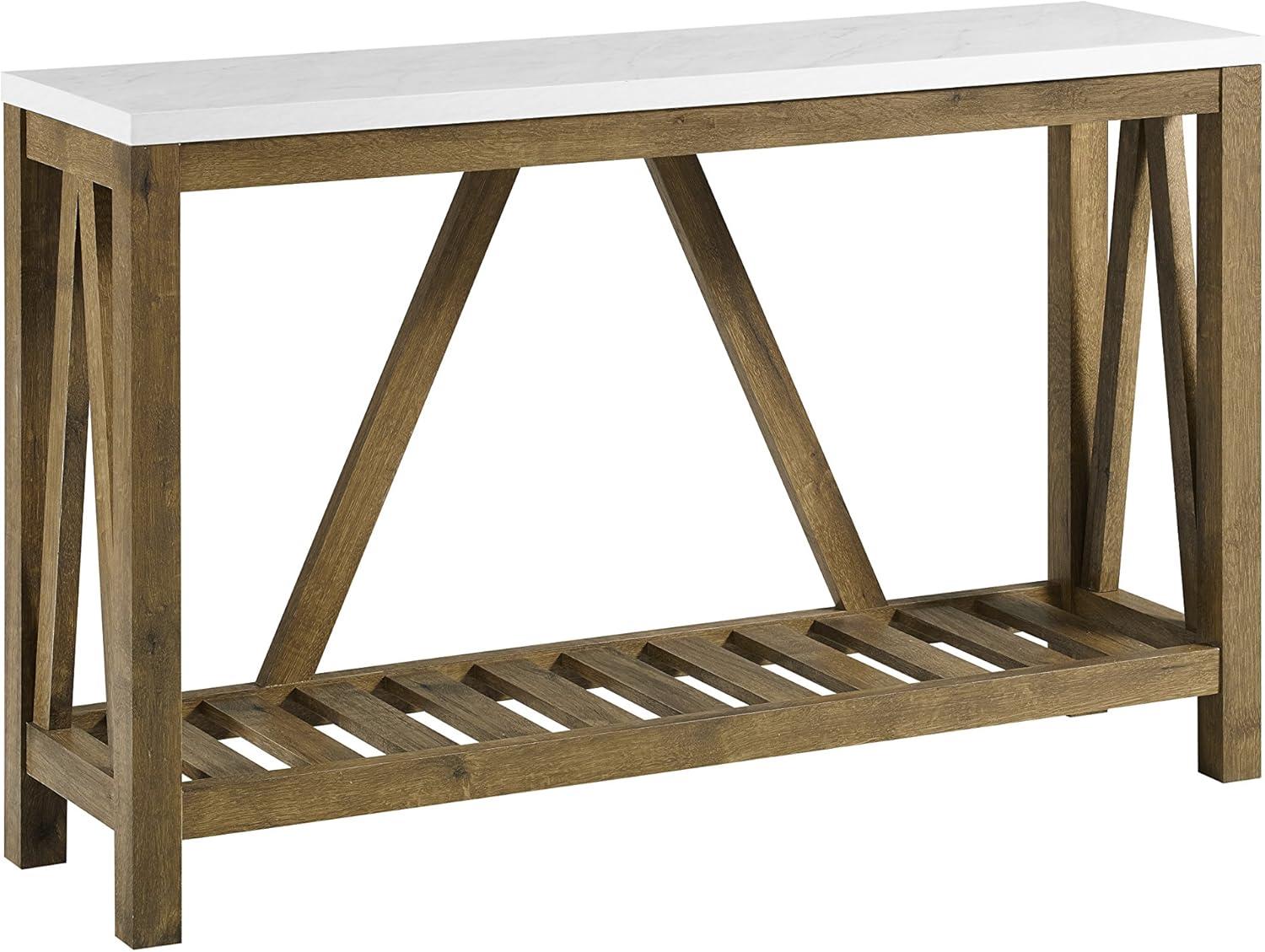 Walker Edison Modern Farmhouse Faux Marble and Walnut Entryway Table, Faux White Marble/Walnut