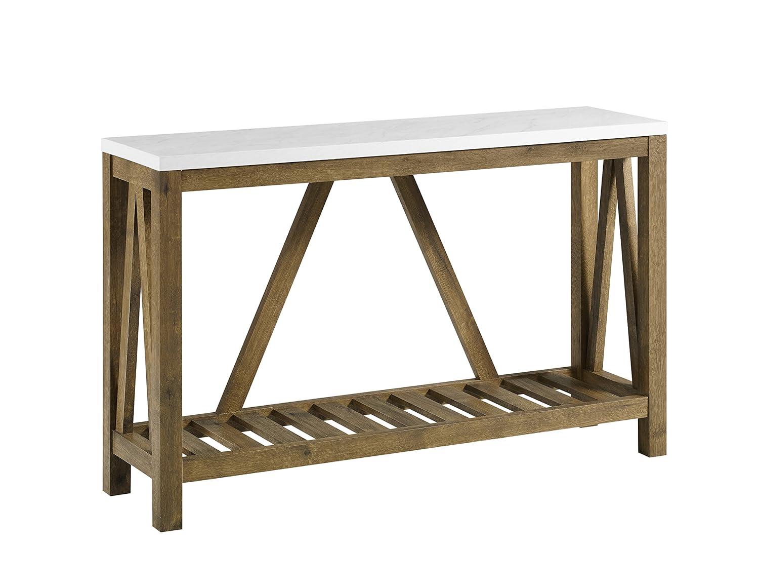 Walker Edison Modern Farmhouse Faux Marble and Walnut Entryway Table, Faux White Marble/Walnut