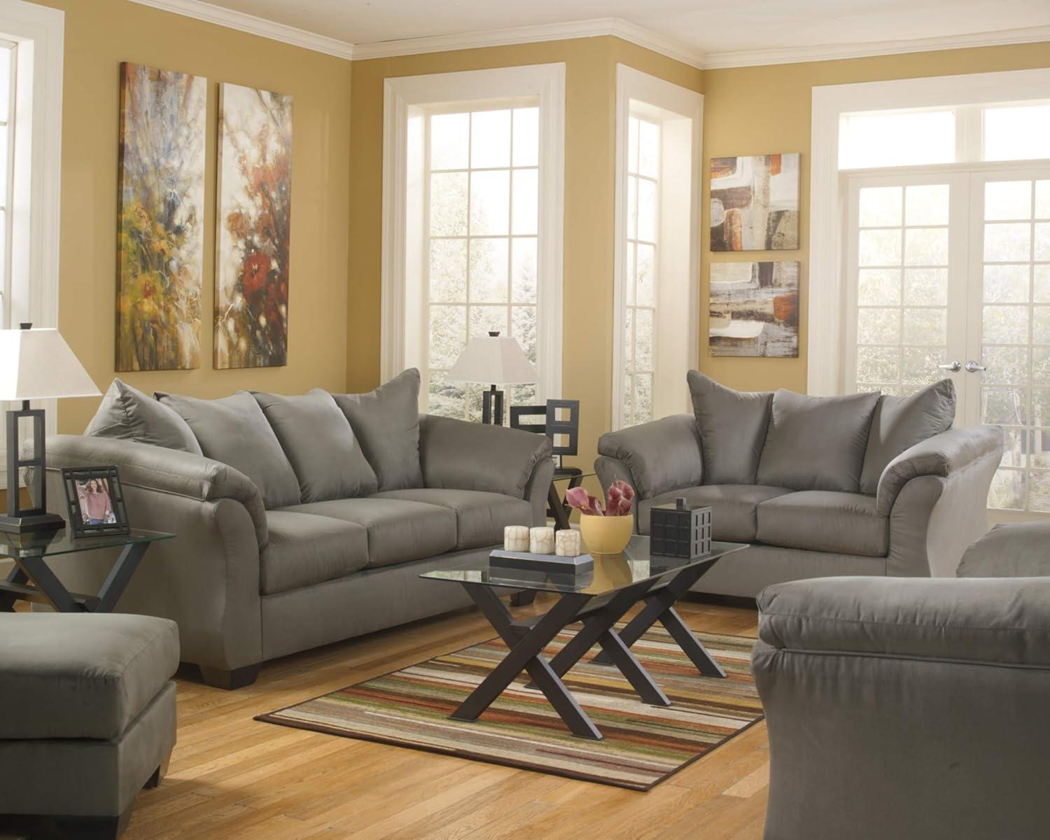 Signature Design by Ashley Contemporary Darcy Ottoman Microfiber Cobblestone