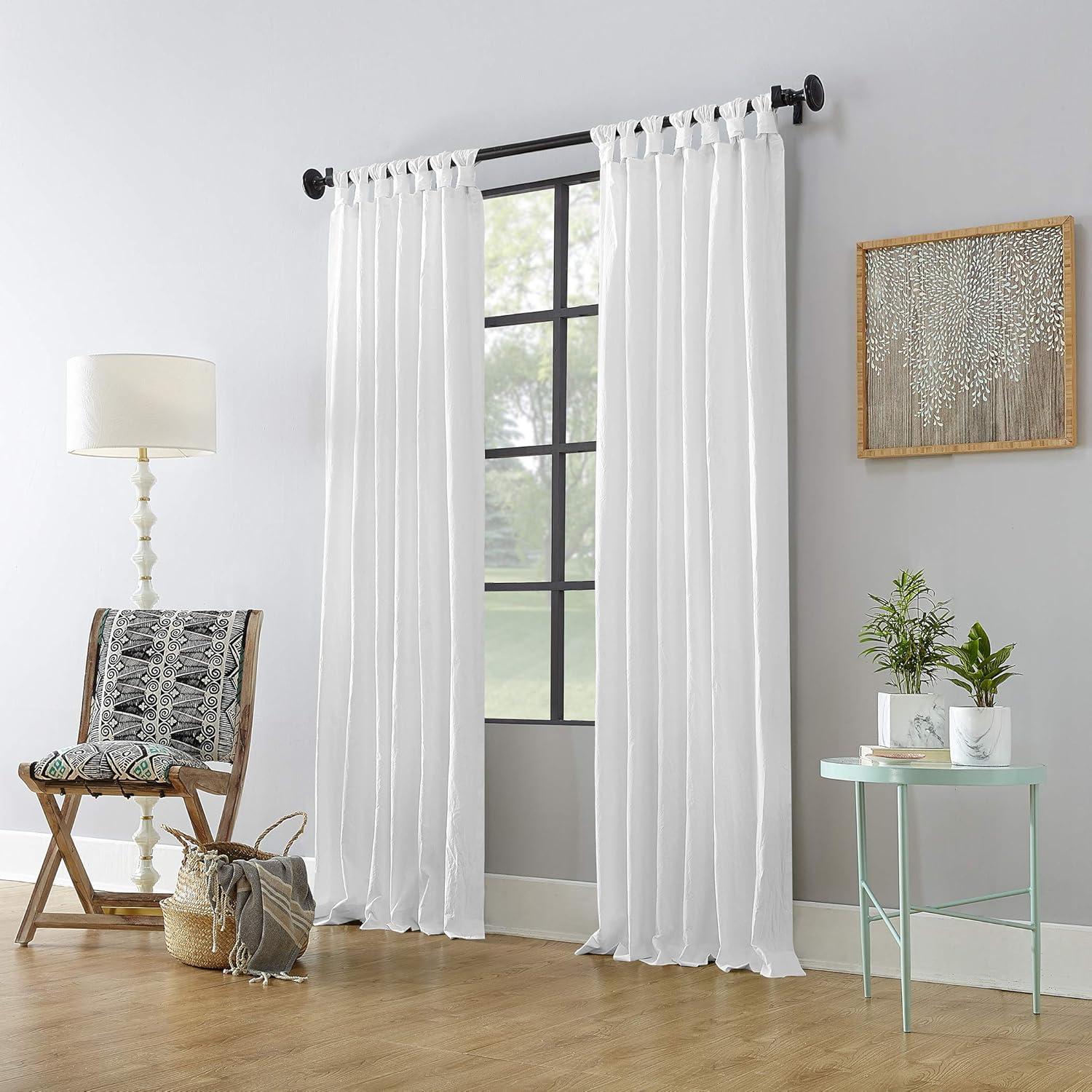 52"x95" Archaeo Light Filtering Washed Cotton Twist Tab Curtain Panel White: Modern Window Treatment, Tab Top
