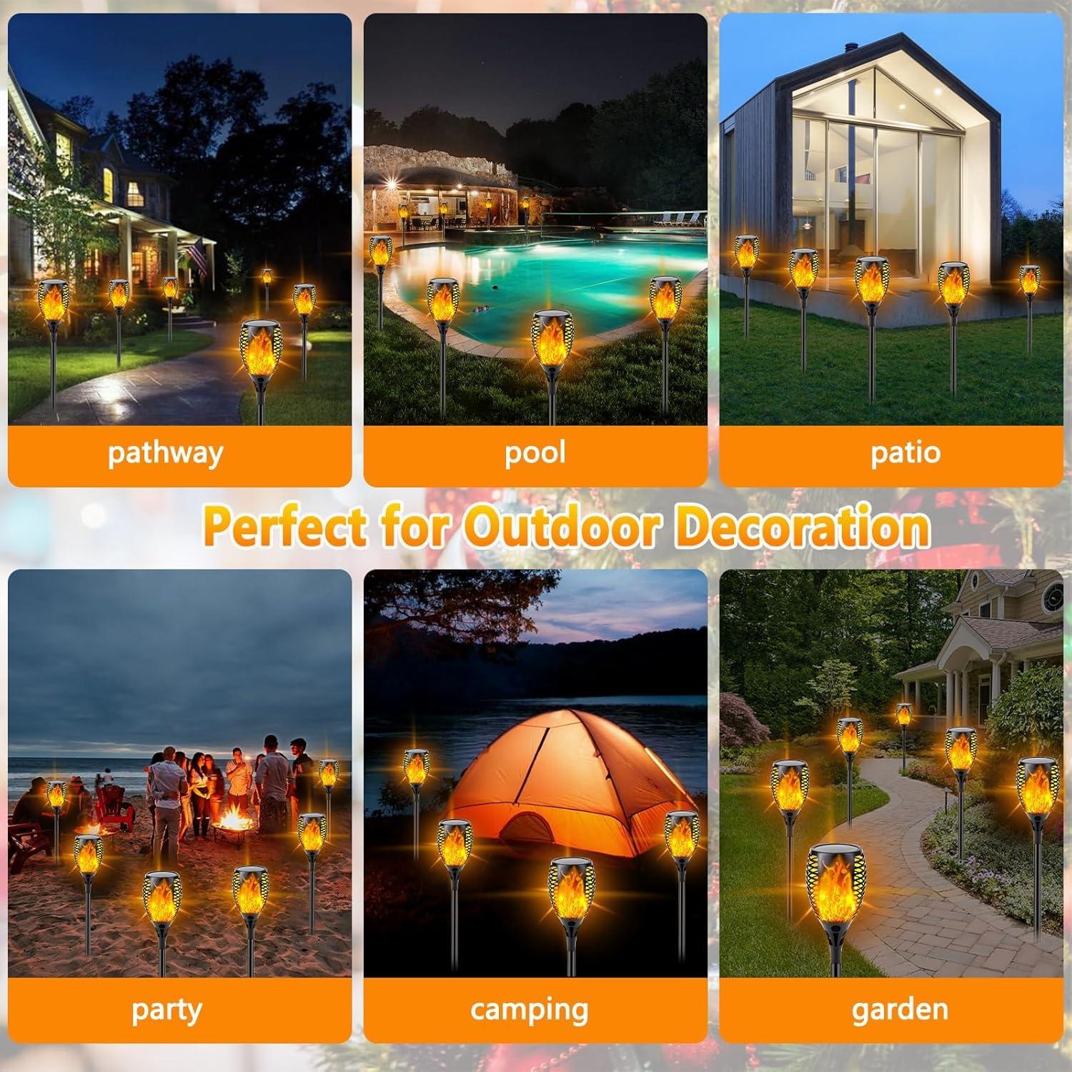 Upgraded Solar Lights Outdoor, 6 Pack Flickering Flame Solar Torch Lights with Super Larger Size for Halloween Decor, Solar Halloween Lights Waterproof Solar Powered Outdoor Lights for Garden Pathway