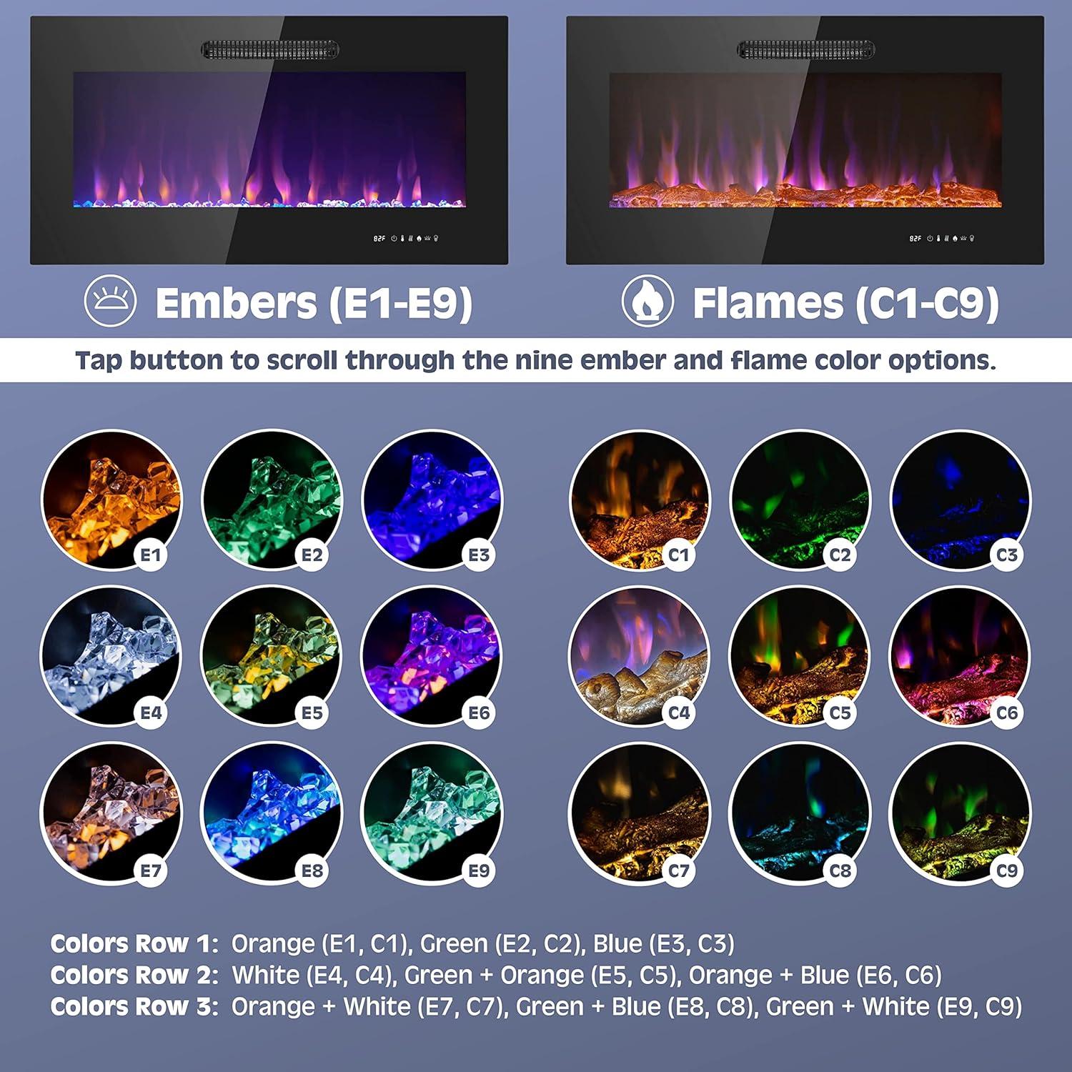 Prominence Home 36x19" Electric Remote Controlled LED Wall Mount Fireplace with Adjustable Heat and Brightness Settings