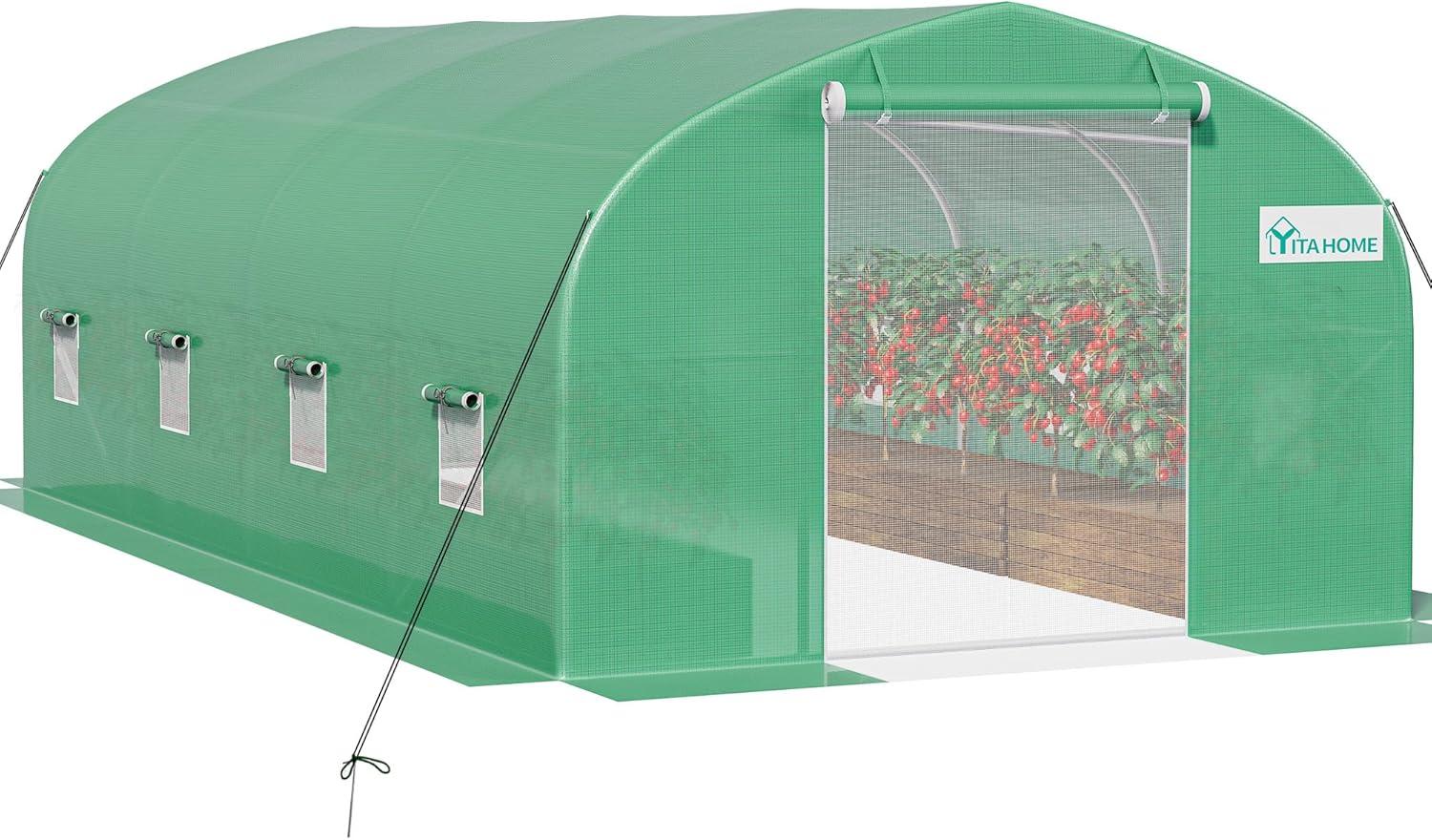 YITAHOME 20x10x6.5ft Greenhouse Large Heavy Duty Tunnel Green Houses Outdoor Plant Gardening Upgraded Galvanized Steel Frame Zipper Doors 7 Crossbars Garden, Green