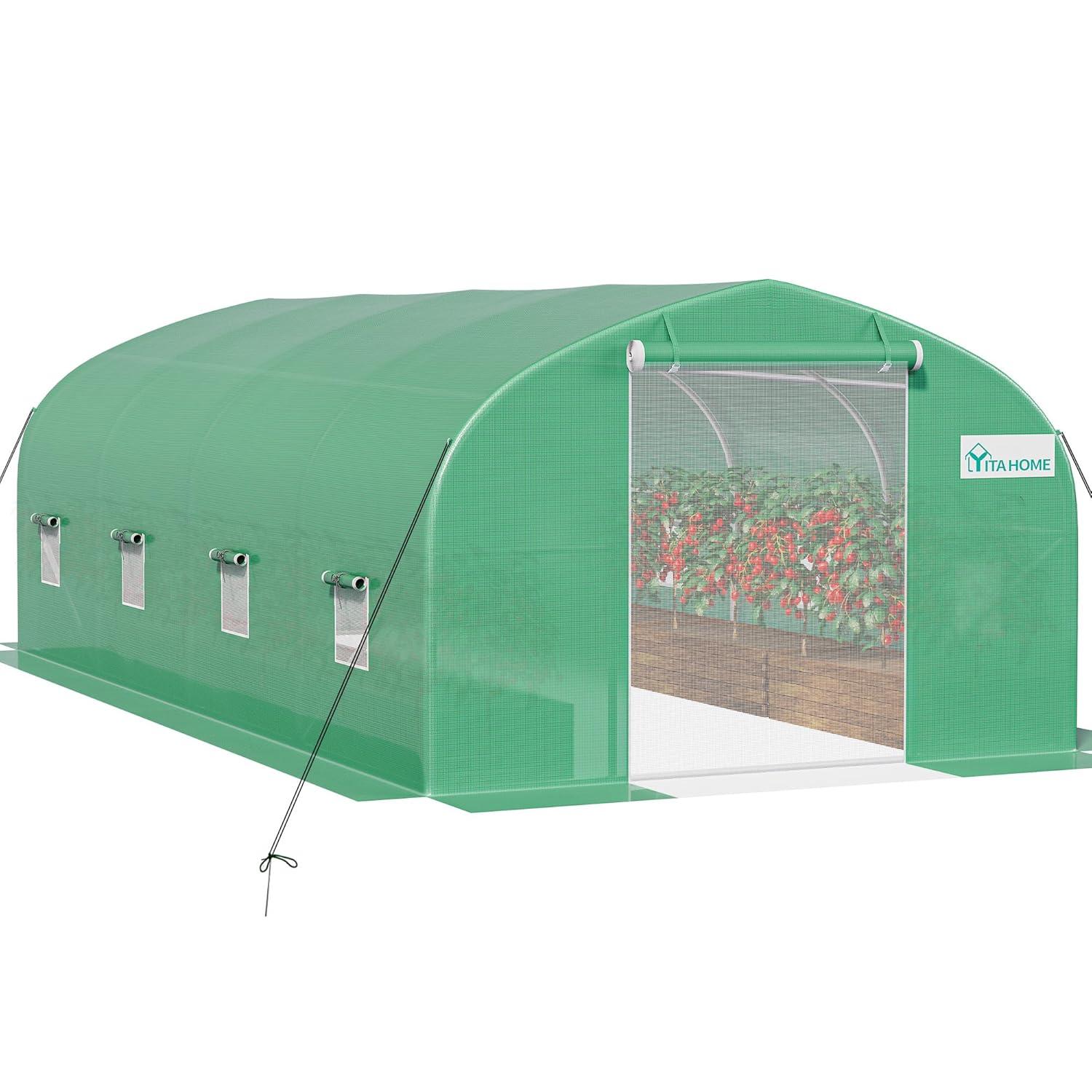 YITAHOME 20x10x6.5ft Greenhouse Large Heavy Duty Tunnel Green Houses Outdoor Plant Gardening Upgraded Galvanized Steel Frame Zipper Doors 7 Crossbars Garden, Green