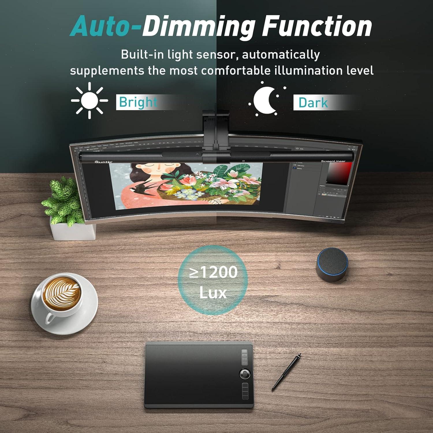 Quntis  Monitor Light Bar PRO with Remote, Eye-Care, No Screen Glare, Fit for Curved Monitor, Auto Dimming Screen Light Bar for Home Office Gaming Desk Lamp