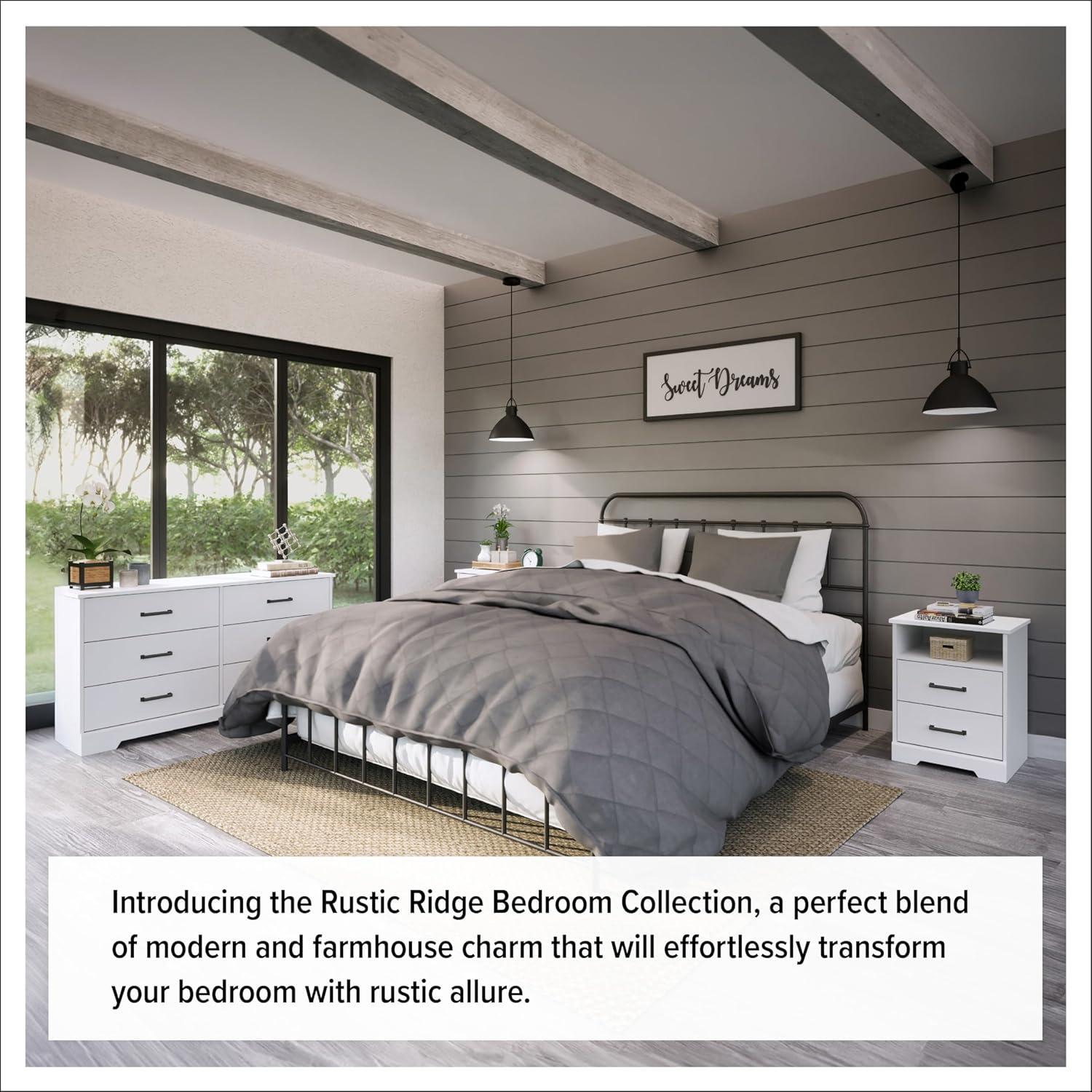 Prepac Rustic Ridge Farmhouse 6 Drawer Bedroom Dresser White