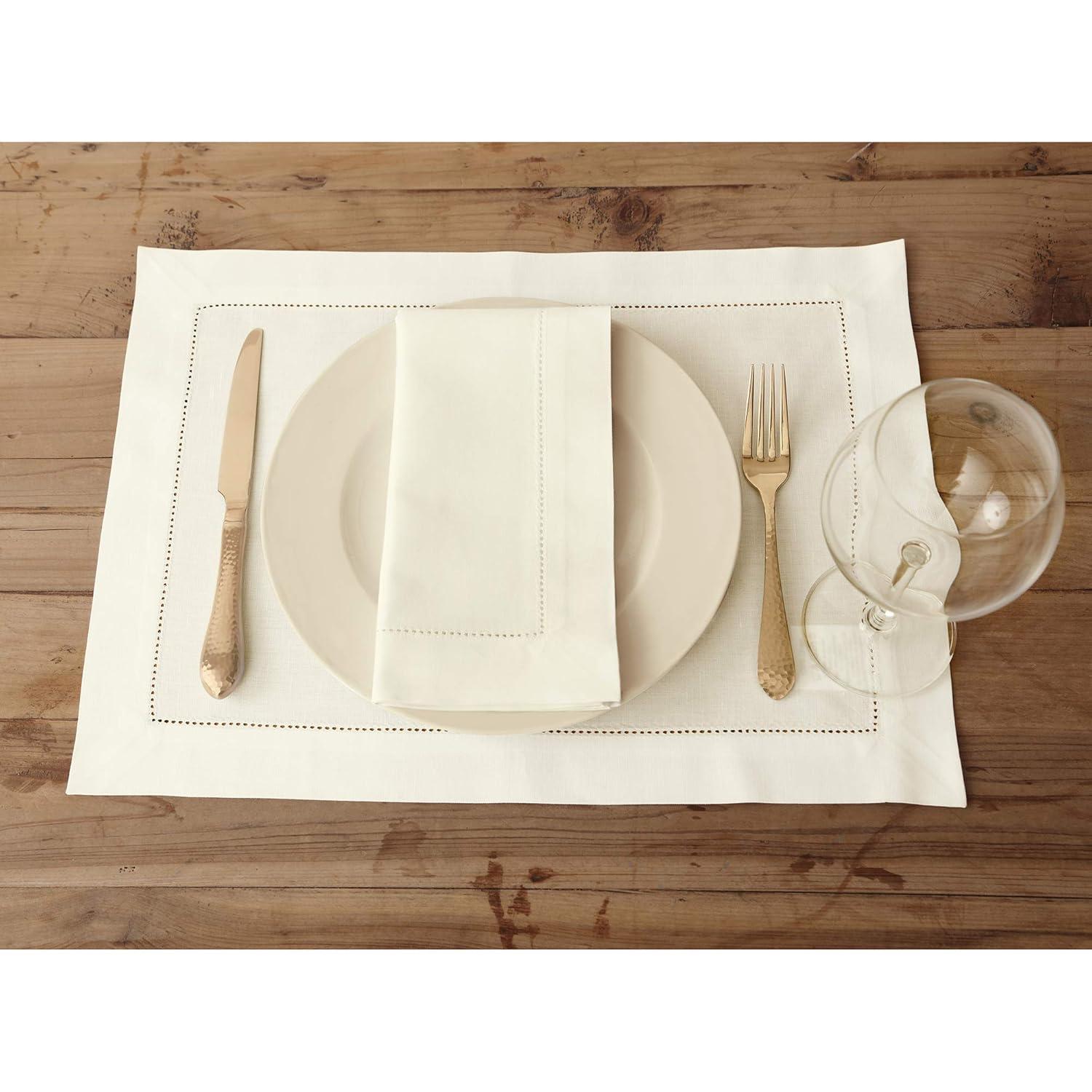 Solino Home Cotton Linen Hemstitch Dinner Napkins (Set of 4)
