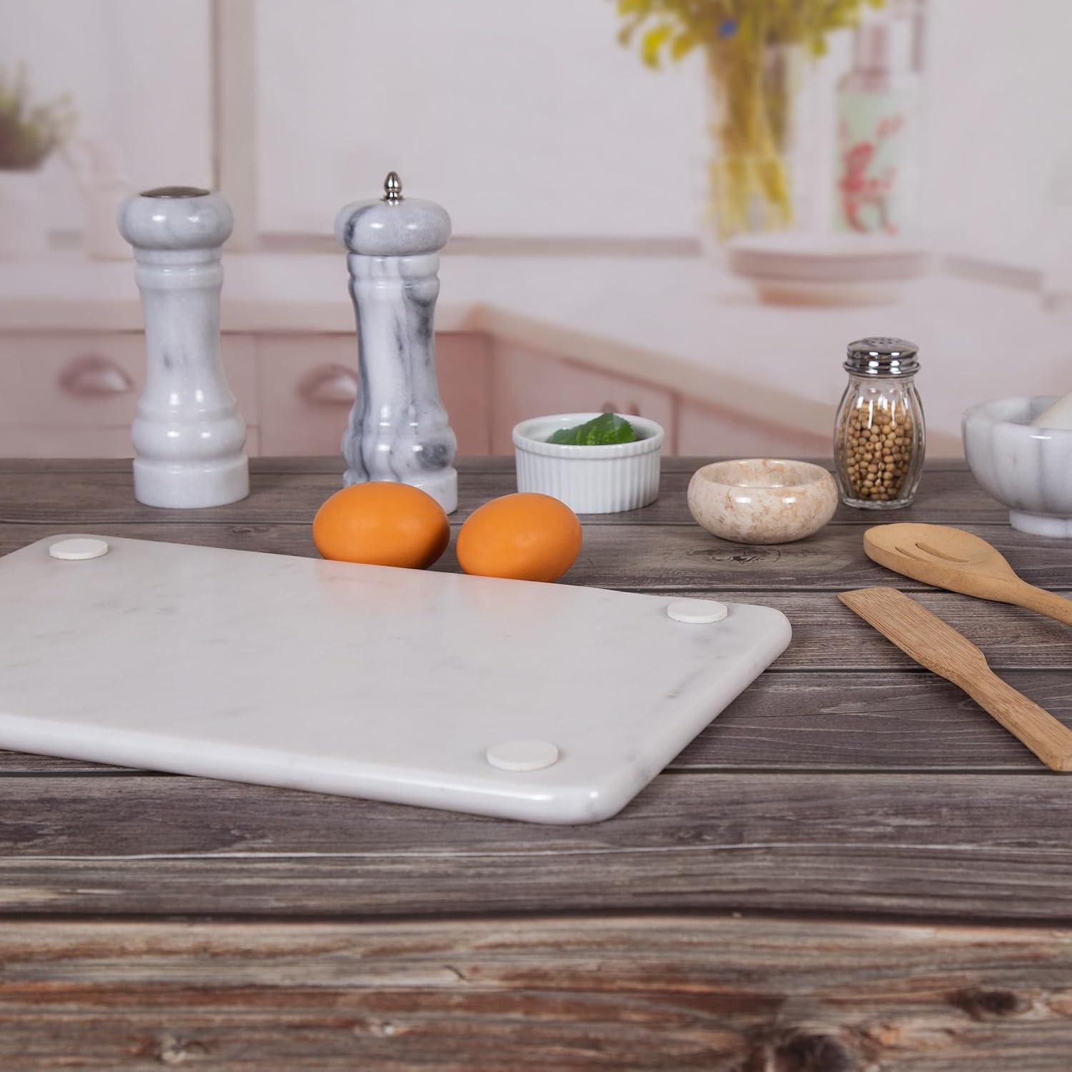 Creative Home Natural White Marble 9" x 14" Rectangular Pastry Board, Cutting Board, Serving Board
