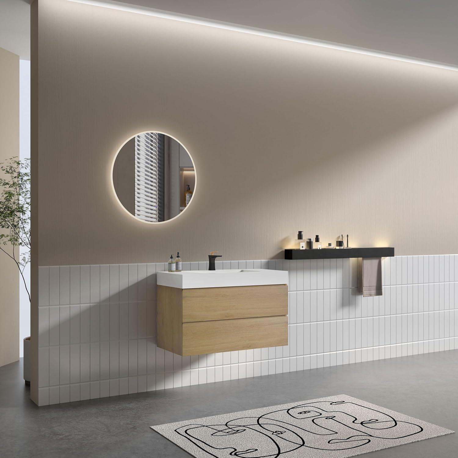 Little Tulip 36 inch Floating Bathroom Vanity with Sink, Modern Bathroom Cabinet inch Natural Oak