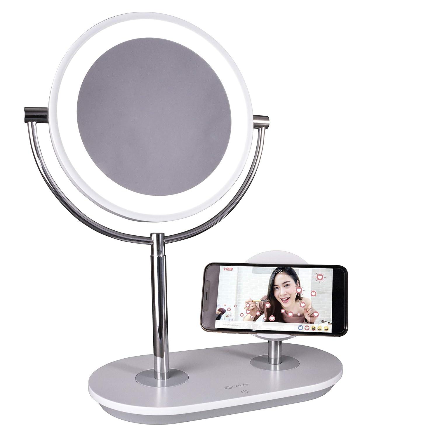 ClearSun LED Countertop Makeup Mirror with Wireless Charging