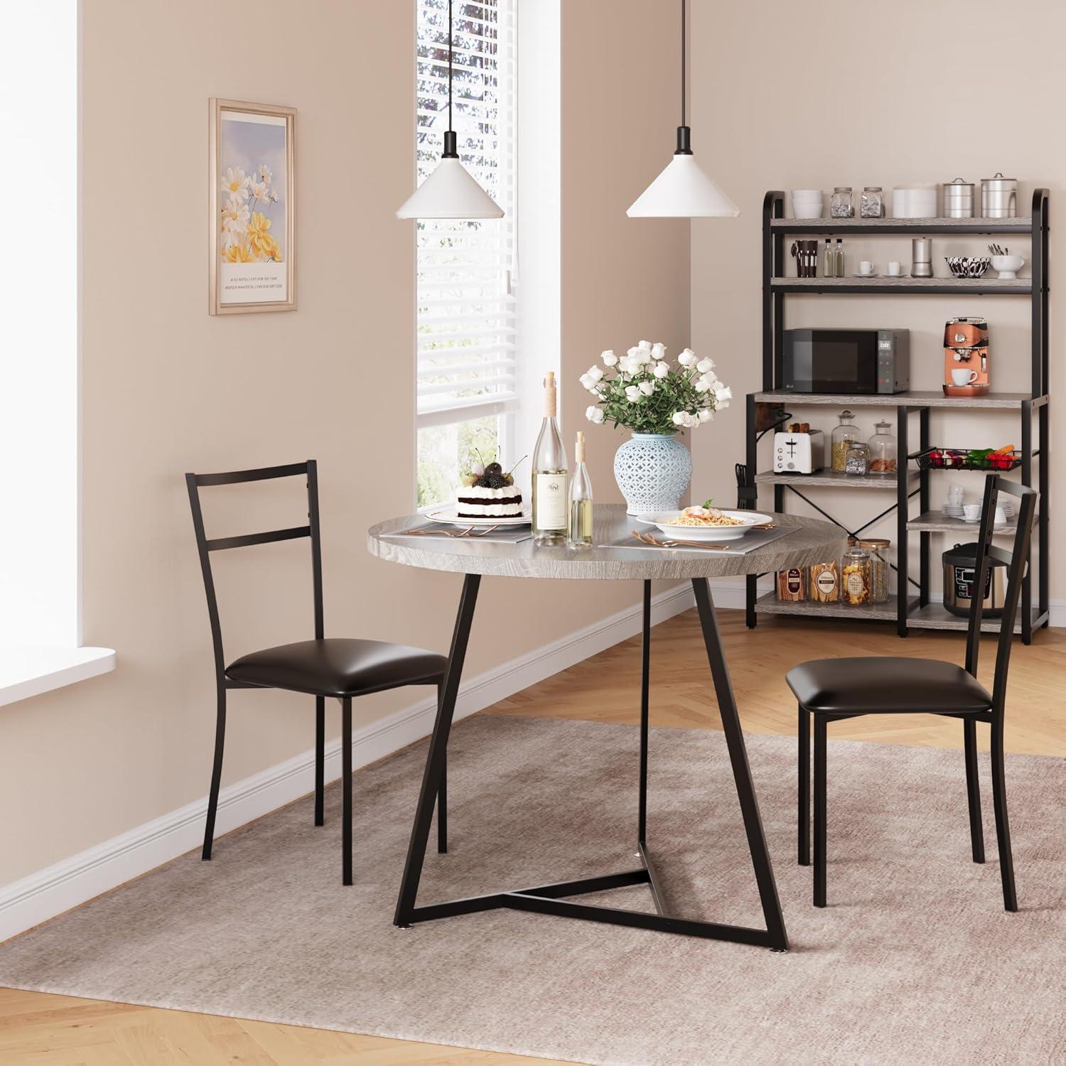 17 Stories Dining Table Set For 2, Round Kitchen Table And Upholstered Chairs For 2, 3 Piece Dining Room Table Set