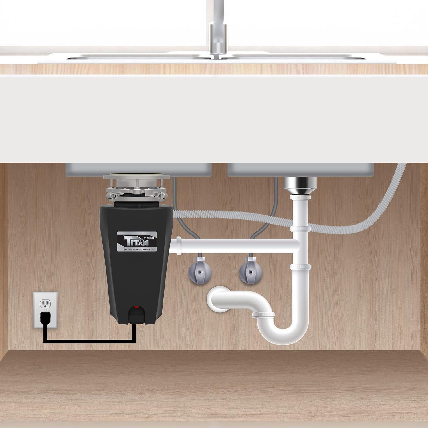 Titan 1/2 HP Garbage Disposal Featuring Bio Shield, Attached Power Cord, Continuous Feed 10-US-TN-560-3B