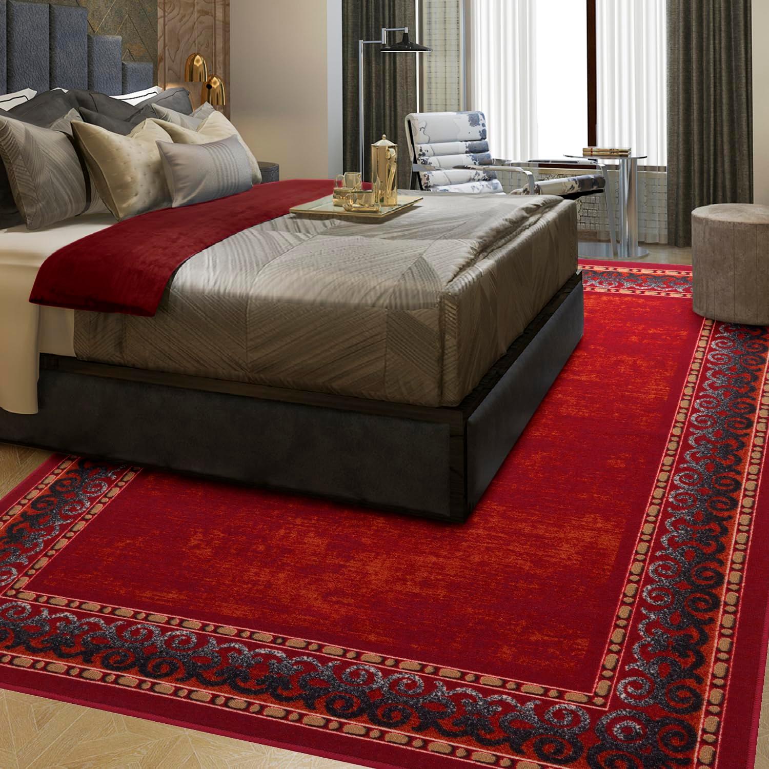 Antep Rugs Alfombras Bordered Modern 8x10 Non-Slip (Non-Skid) Low Pile Rubber Backing Indoor Area Rug (Maroon Red, 7'10" x 10')
