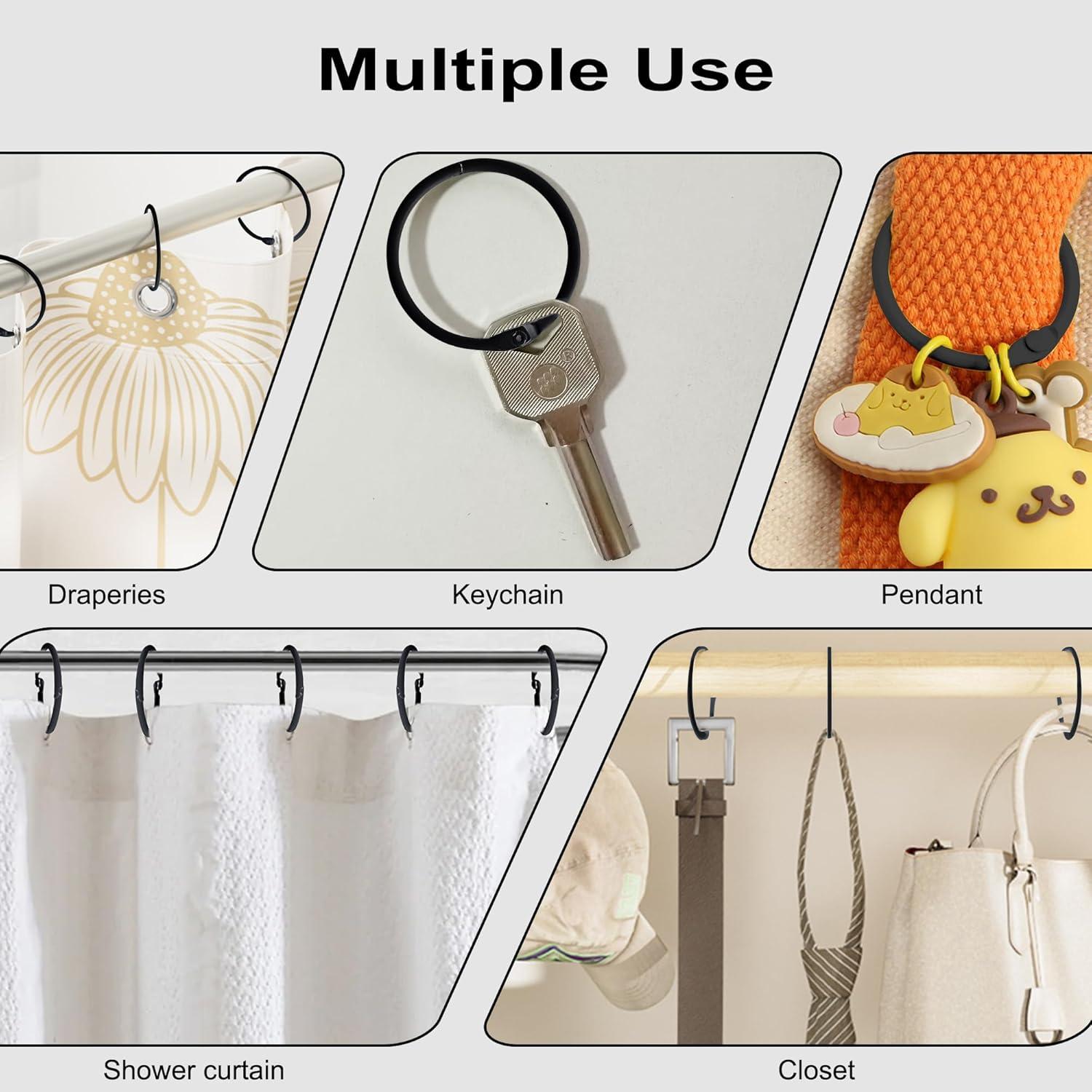 Dznils Rustproof Round Metal Shower Curtain Hooks Rings, Black, Set of 24