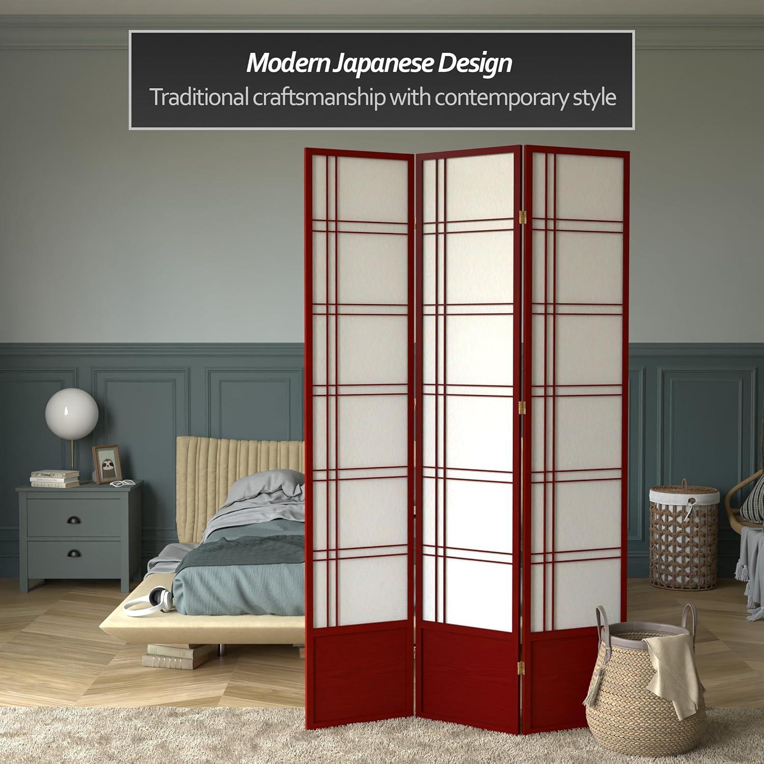 Handmade 84-inch Double-cross Wood/Rice-paper Shoji Screen (China) 3 Panel Rosewood