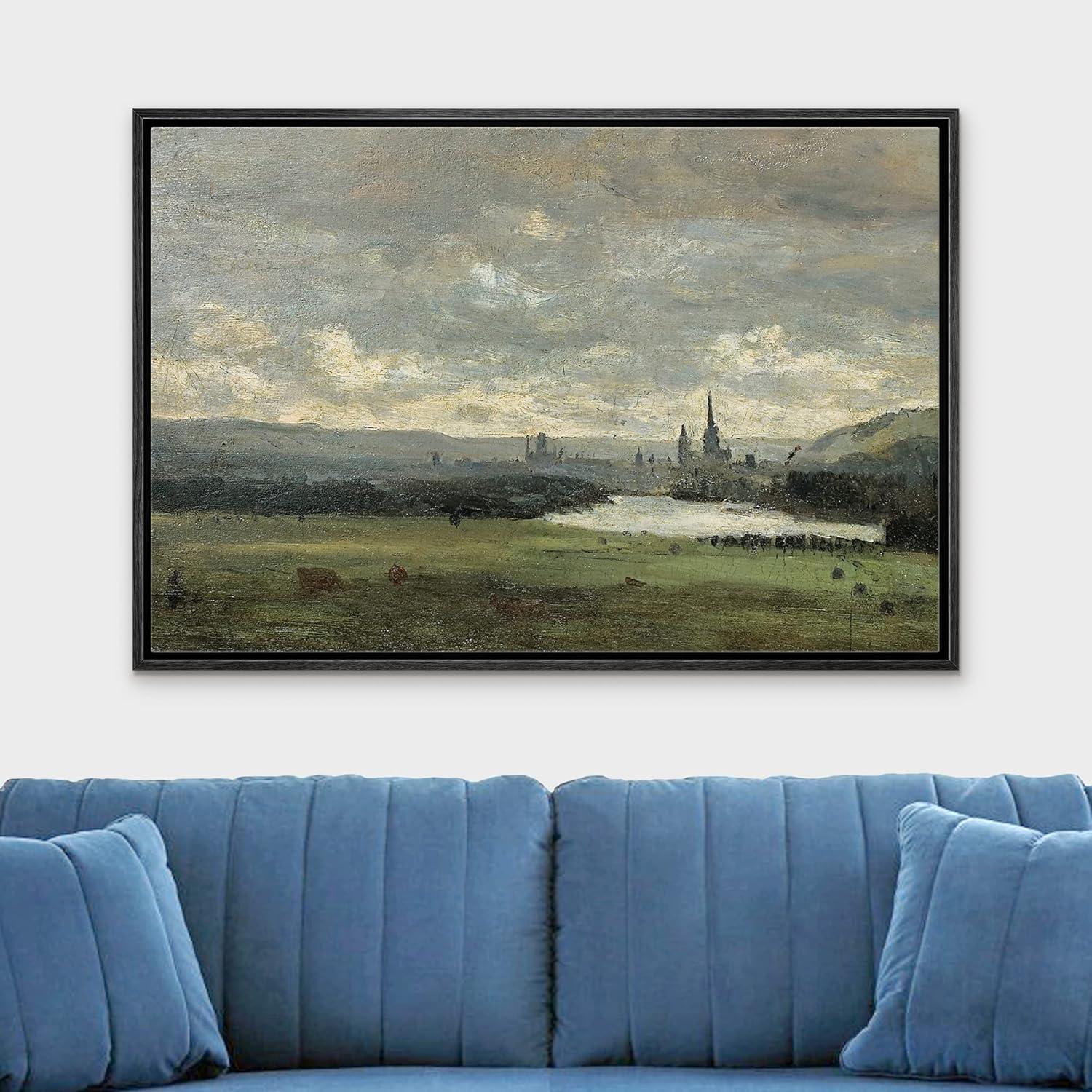 IDEA4WALL Rustic Countryside " IDEA4WALL Framed Canvas Print Wall Art Pastel Storm Cloud Valley Lake Landscape Nature Wilderness Illustrations Fine Art Decorative Rustic Multicolor For Living Room, Bedroom, Office "