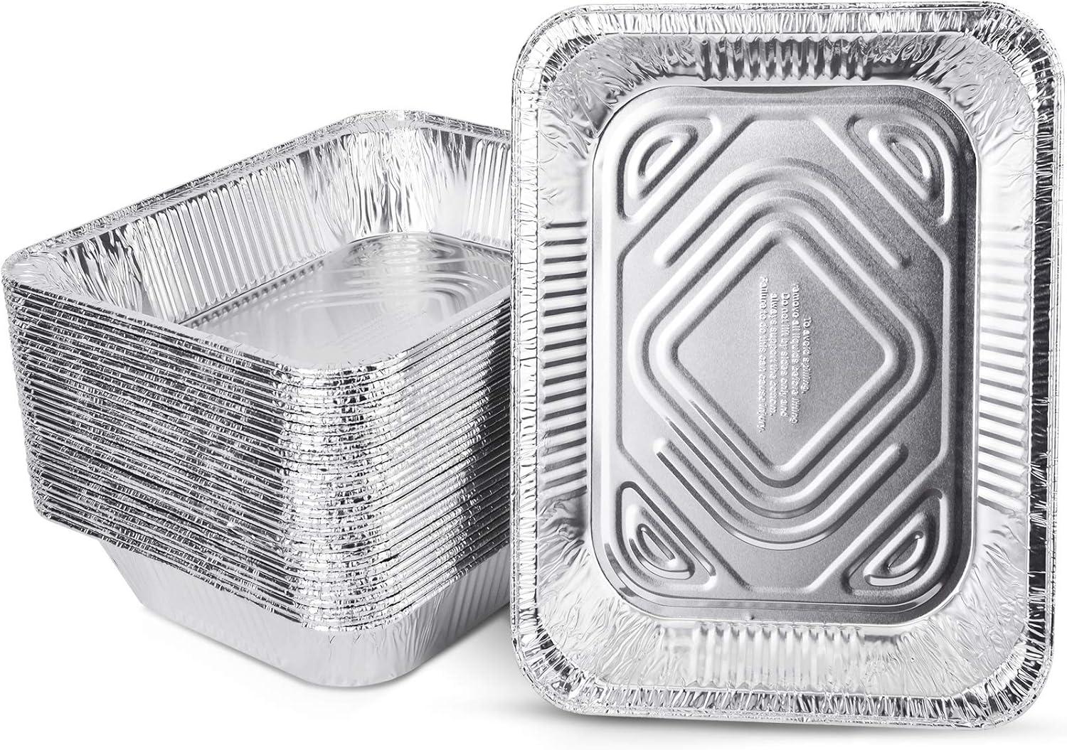 9x13 Aluminum Foil Pans (10 Pack), Disposable Half Size Deep Foil Pans, Cookware, Food Prepping, Large Pans for Baking, Reheating, Grilling