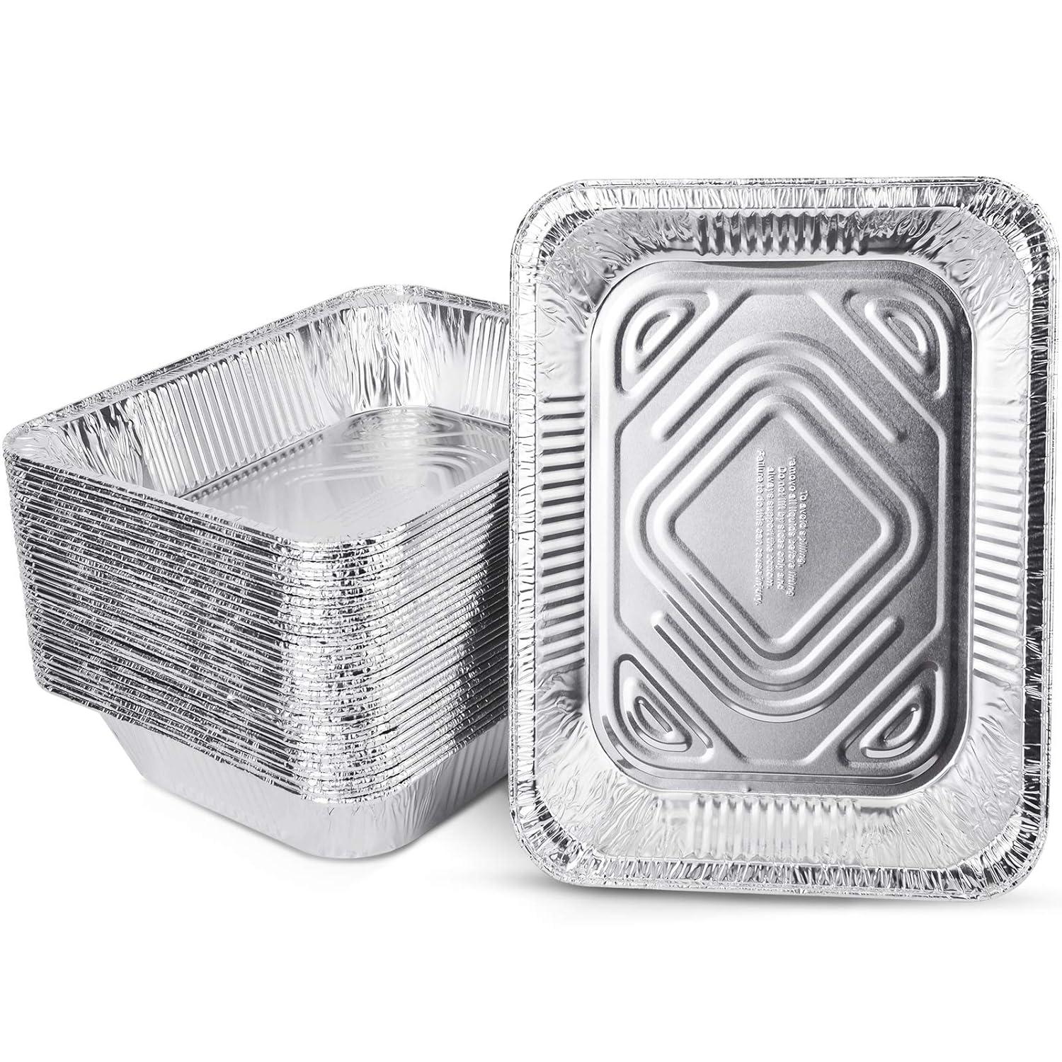 9x13 Aluminum Foil Pans (10 Pack), Disposable Half Size Deep Foil Pans, Cookware, Food Prepping, Large Pans for Baking, Reheating, Grilling