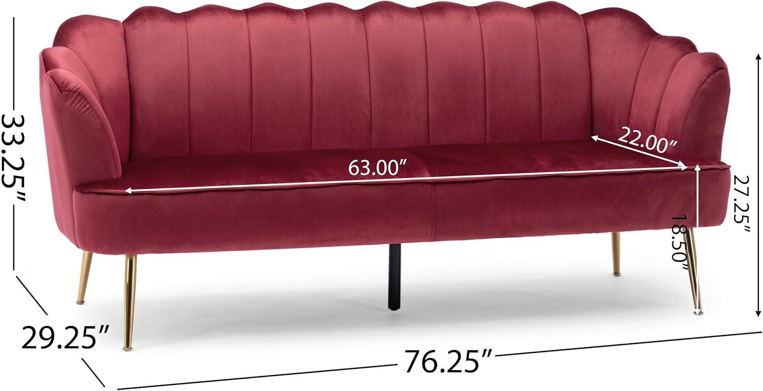 Reitz Modern Glam Velvet Channel Stitch 3 Seater Shell Sofa Blush Pink/Gold - Christopher Knight Home: Durable Iron Legs, Polyester Upholstery